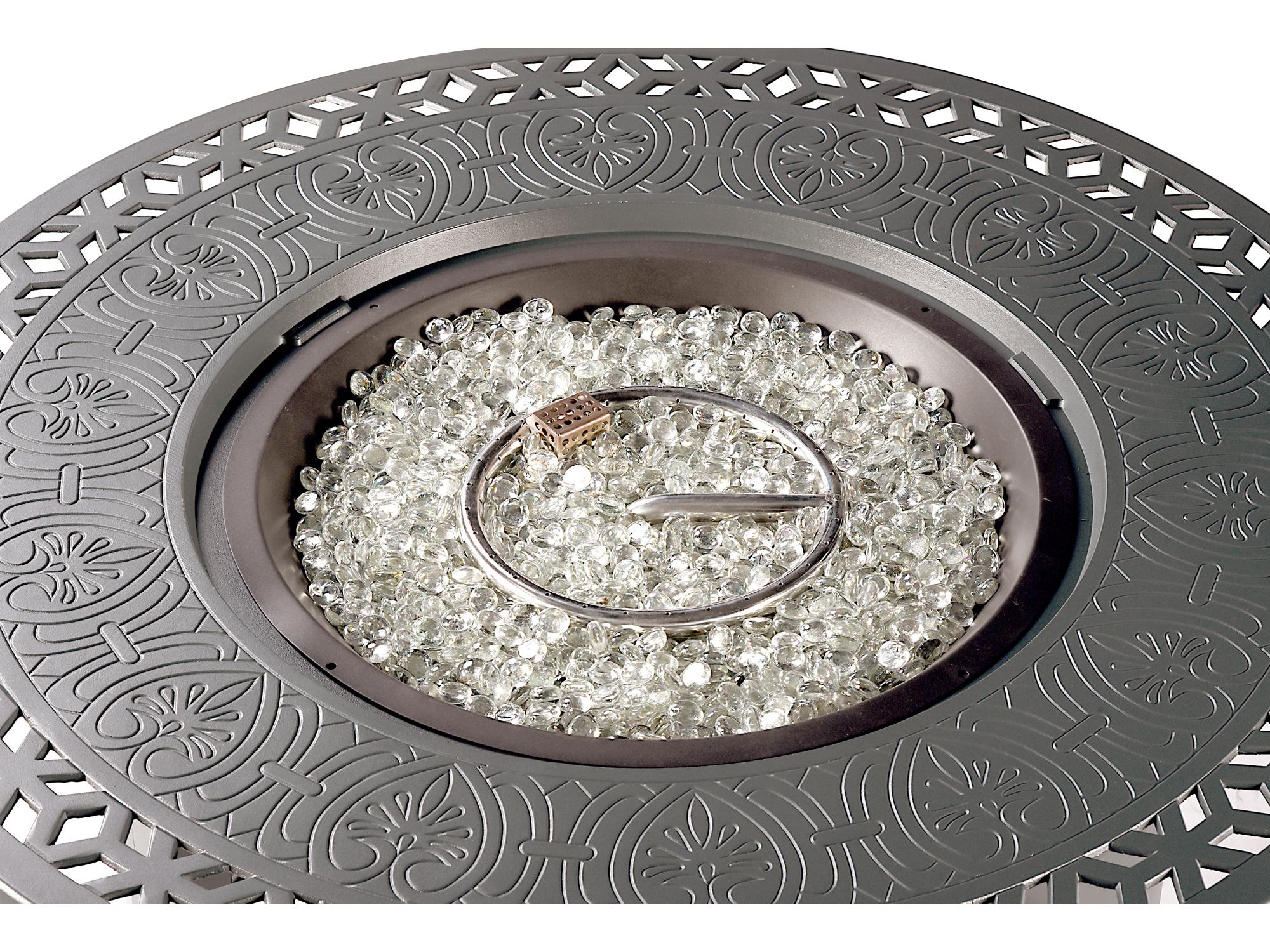 Oakland Living Round Aluminum Propane Outdoor Patio Fire Pit Table with Glass Beads