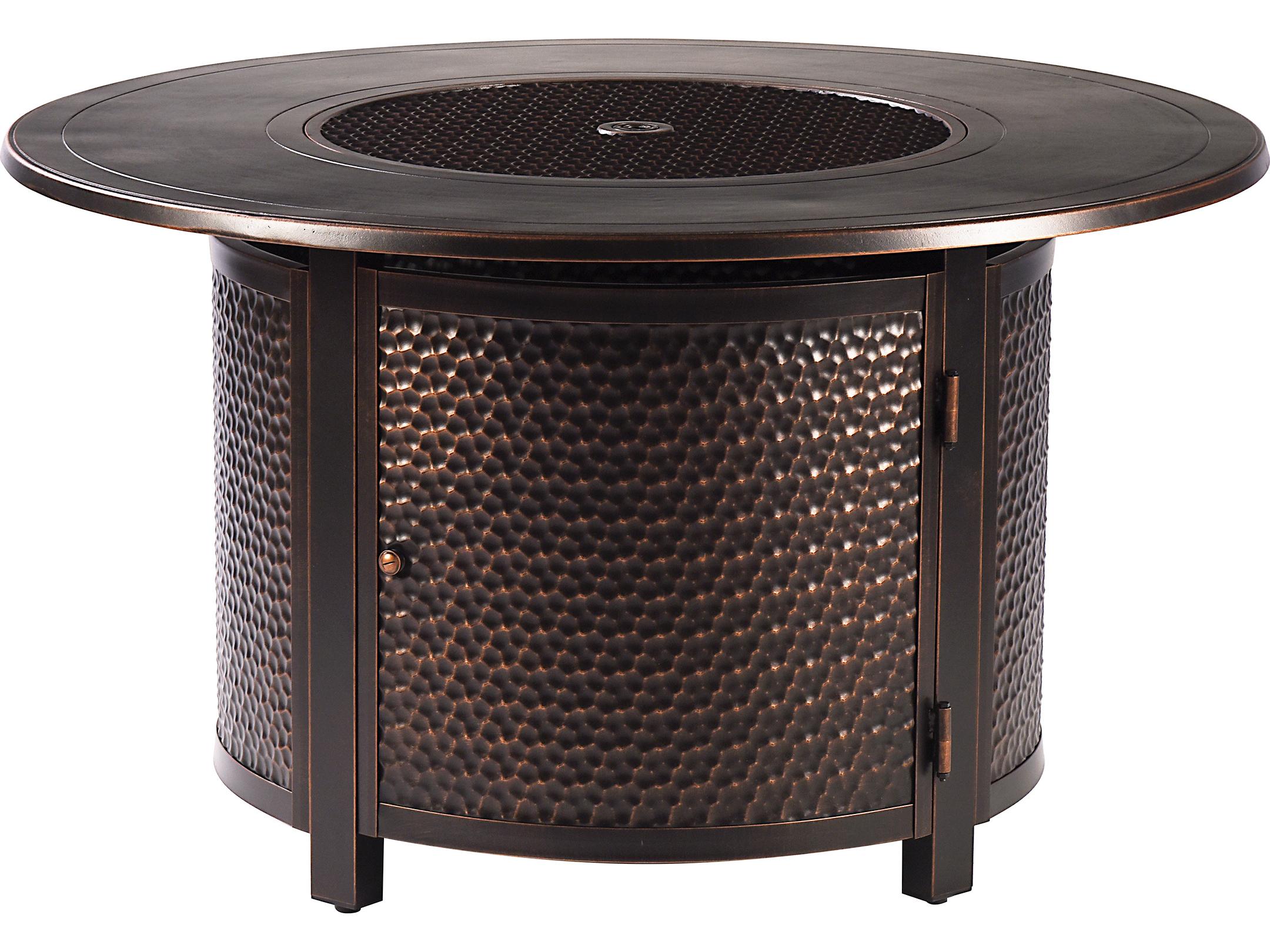 Oakland Living Aluminum Round Propane Outdoor Patio Fire Pit Table with Fire Beads