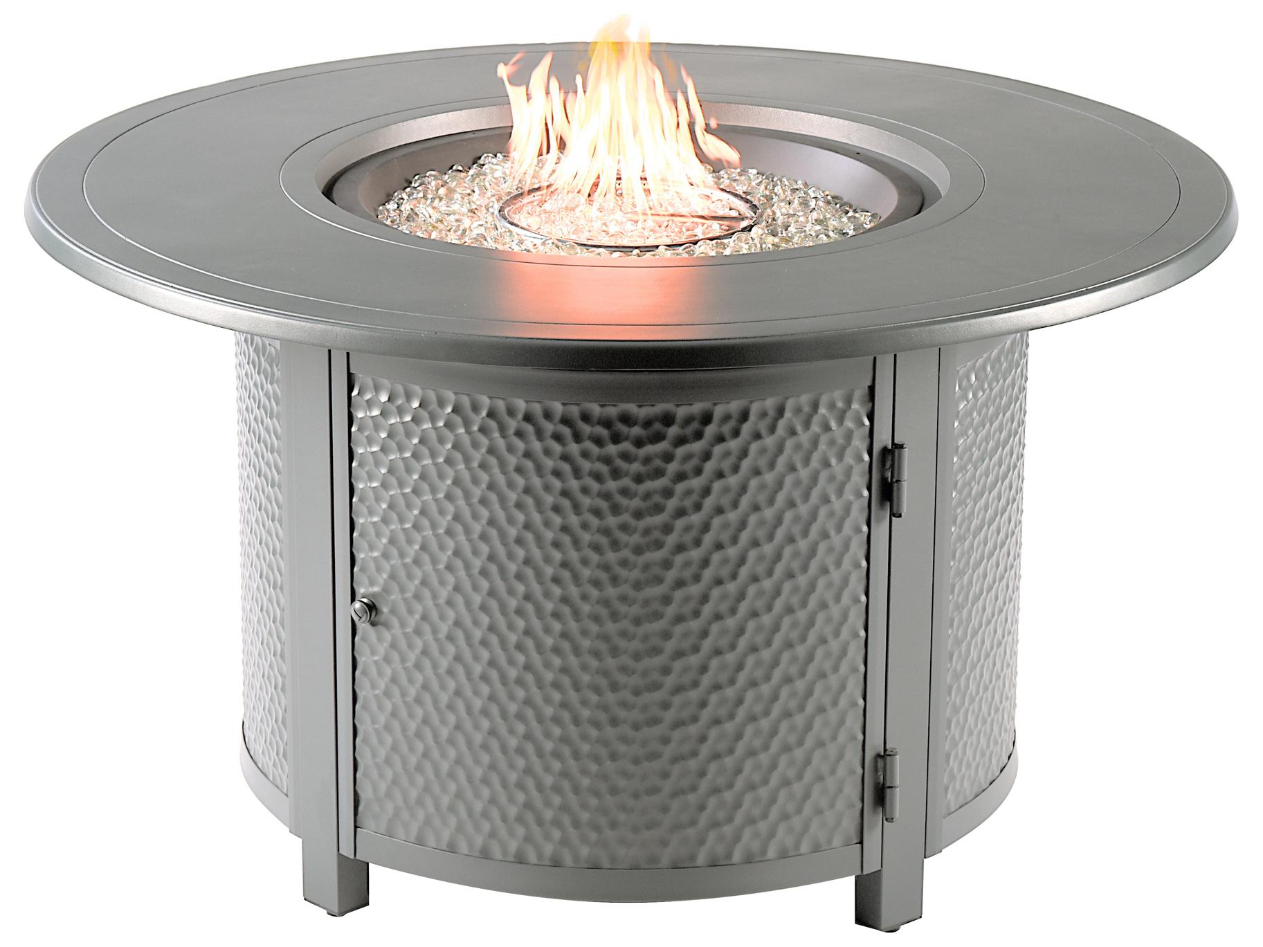 Oakland Living Round Aluminum Propane Outdoor Fire Pit Table with Glass Beads