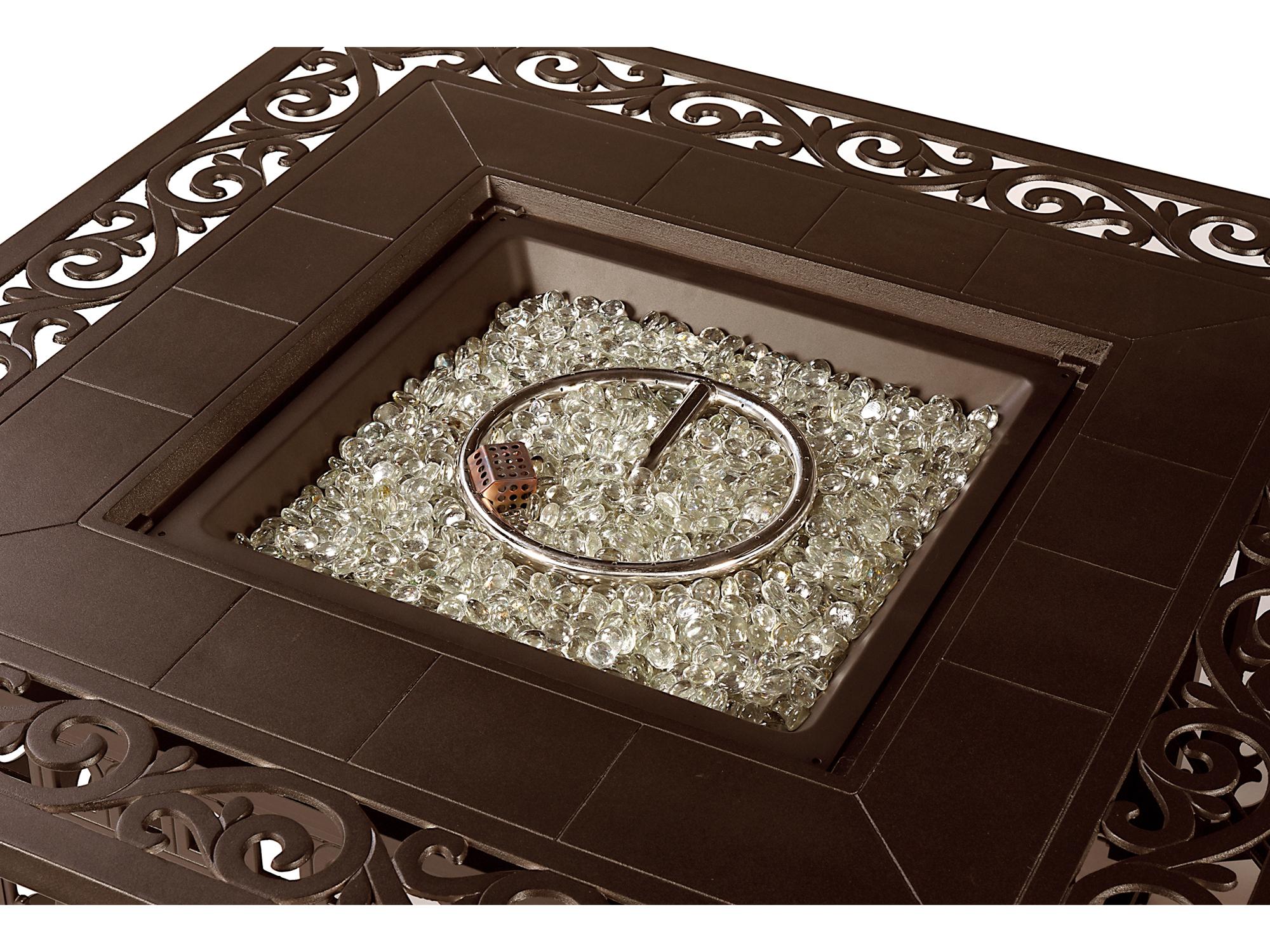 Oakland Living Square Aluminum Propane Outdoor Fire Pit Table with Glass Beads