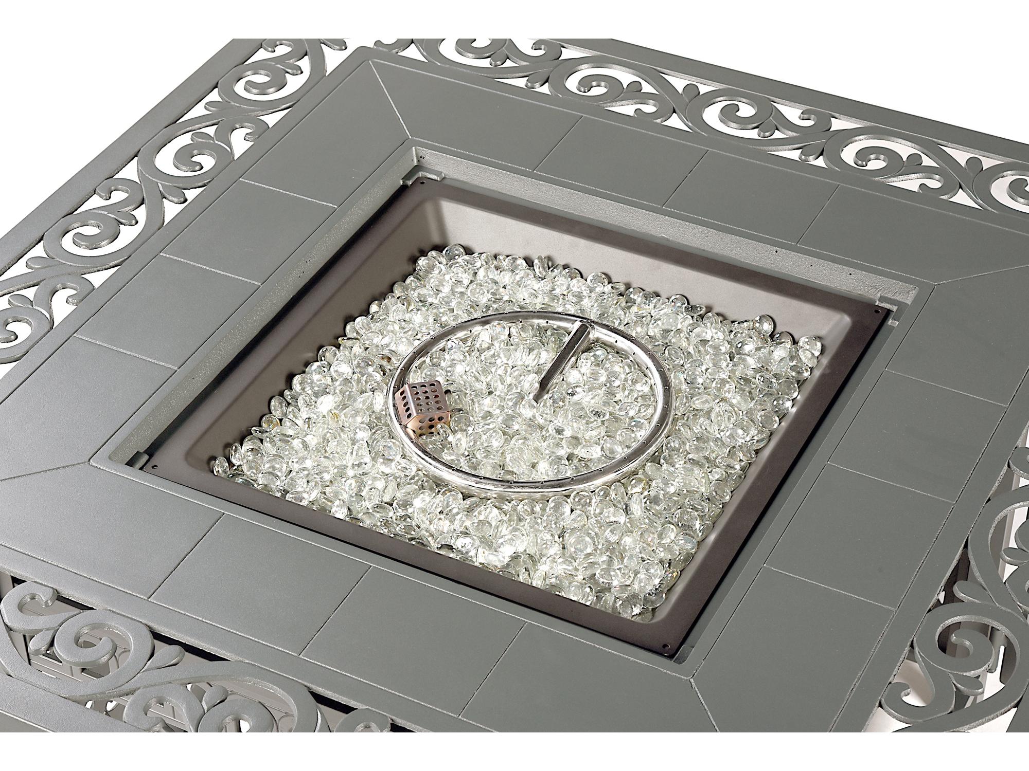 Oakland Living Square Aluminum Propane Outdoor Patio Fire Pit Table with Glass Beads