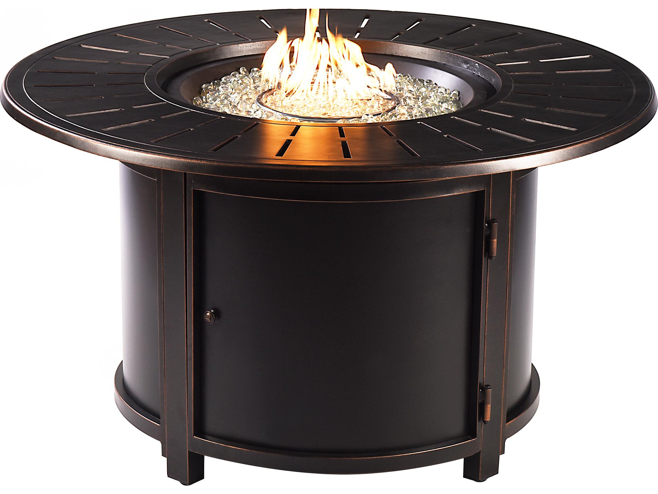 Oakland Living Aluminum Round Propane Outdoor Fire Pit Table with Fire Beads