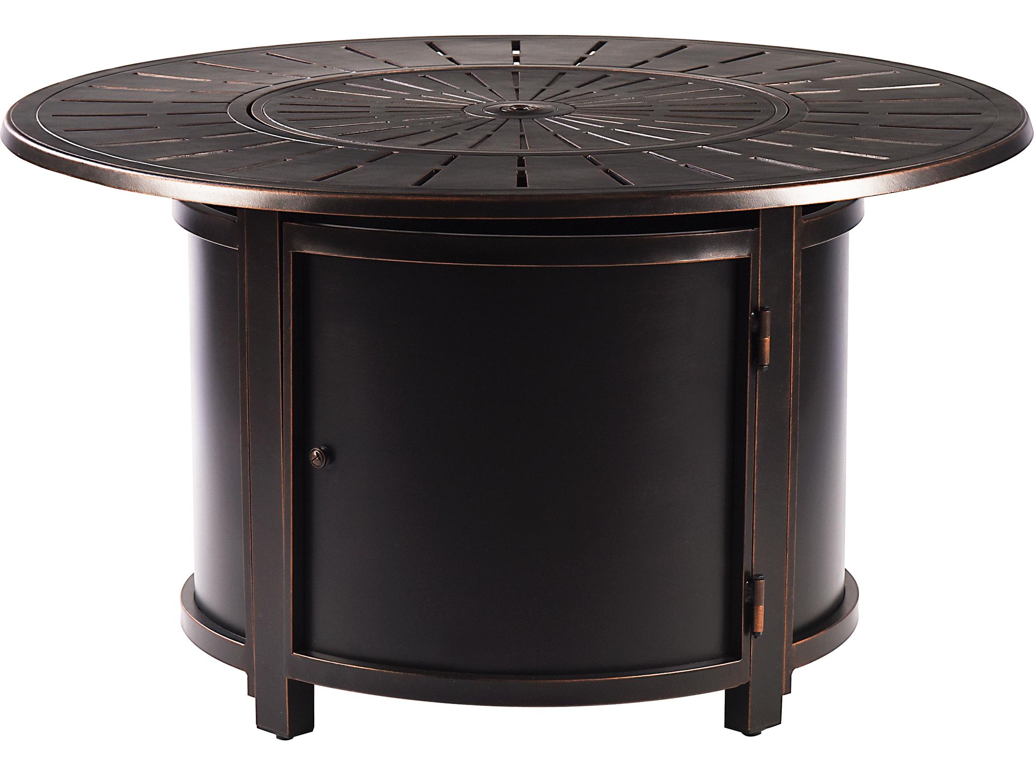 Oakland Living Aluminum Round Propane Outdoor Fire Pit Table with Fire Beads