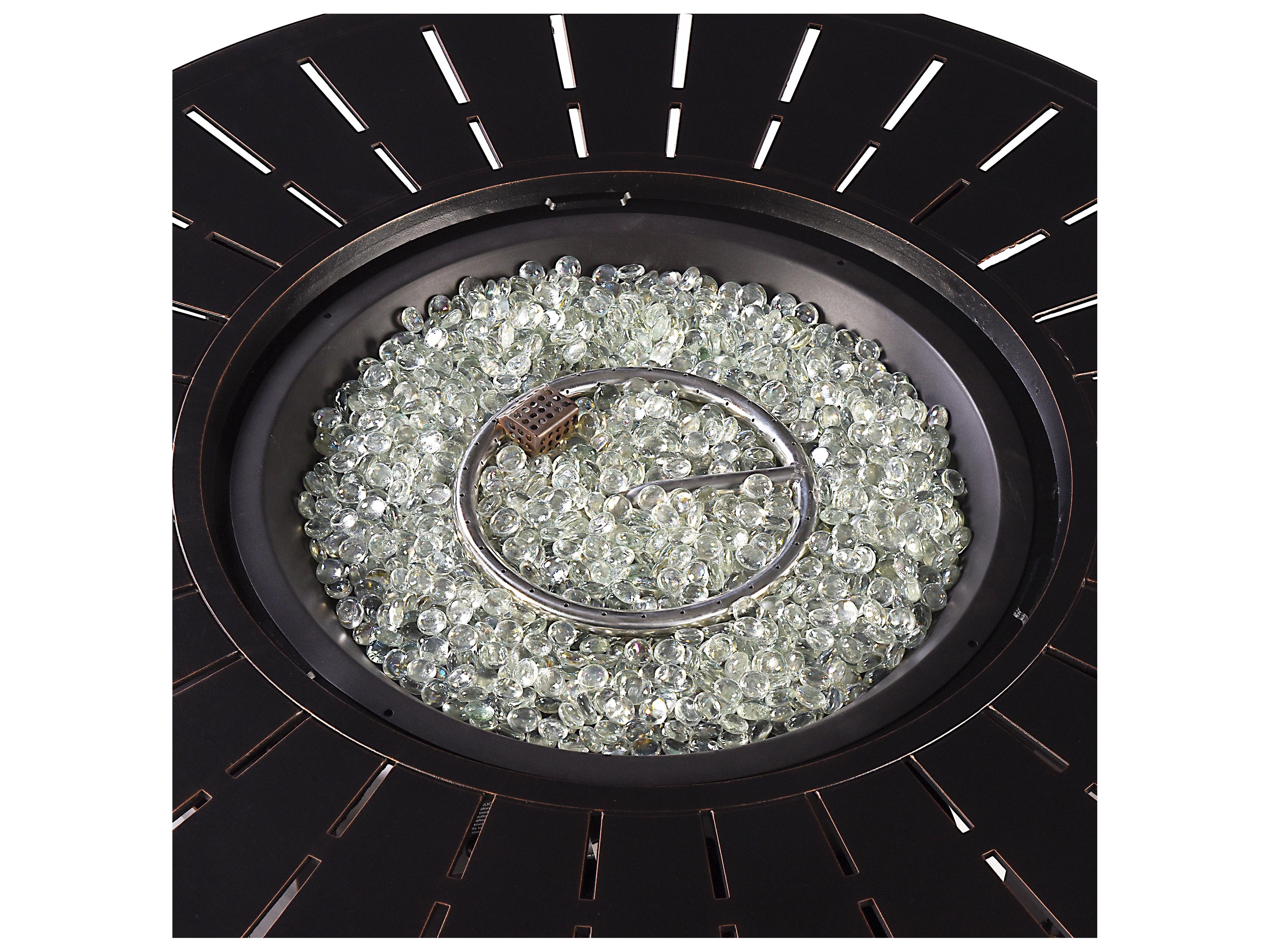 Oakland Living Aluminum Round Propane Outdoor Fire Pit Table with Fire Beads