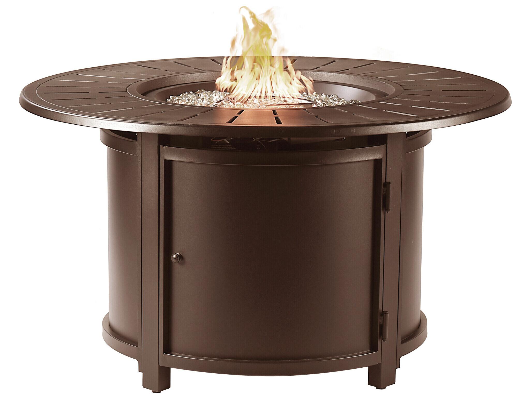 Oakland Living Round Aluminum Propane Outdoor Patio Fire Pit Table with Glass Beads