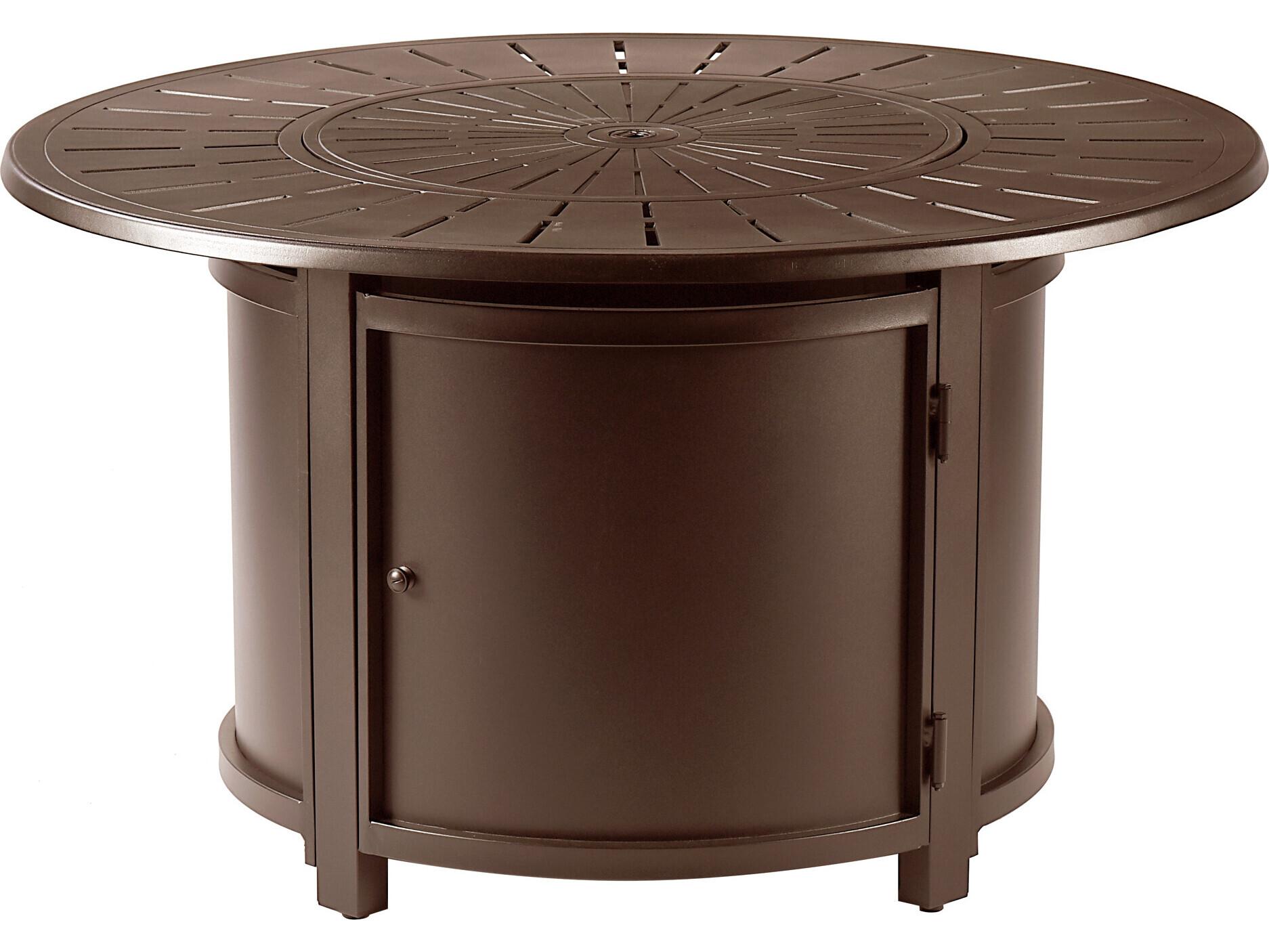 Oakland Living Round Aluminum Propane Outdoor Patio Fire Pit Table with Glass Beads