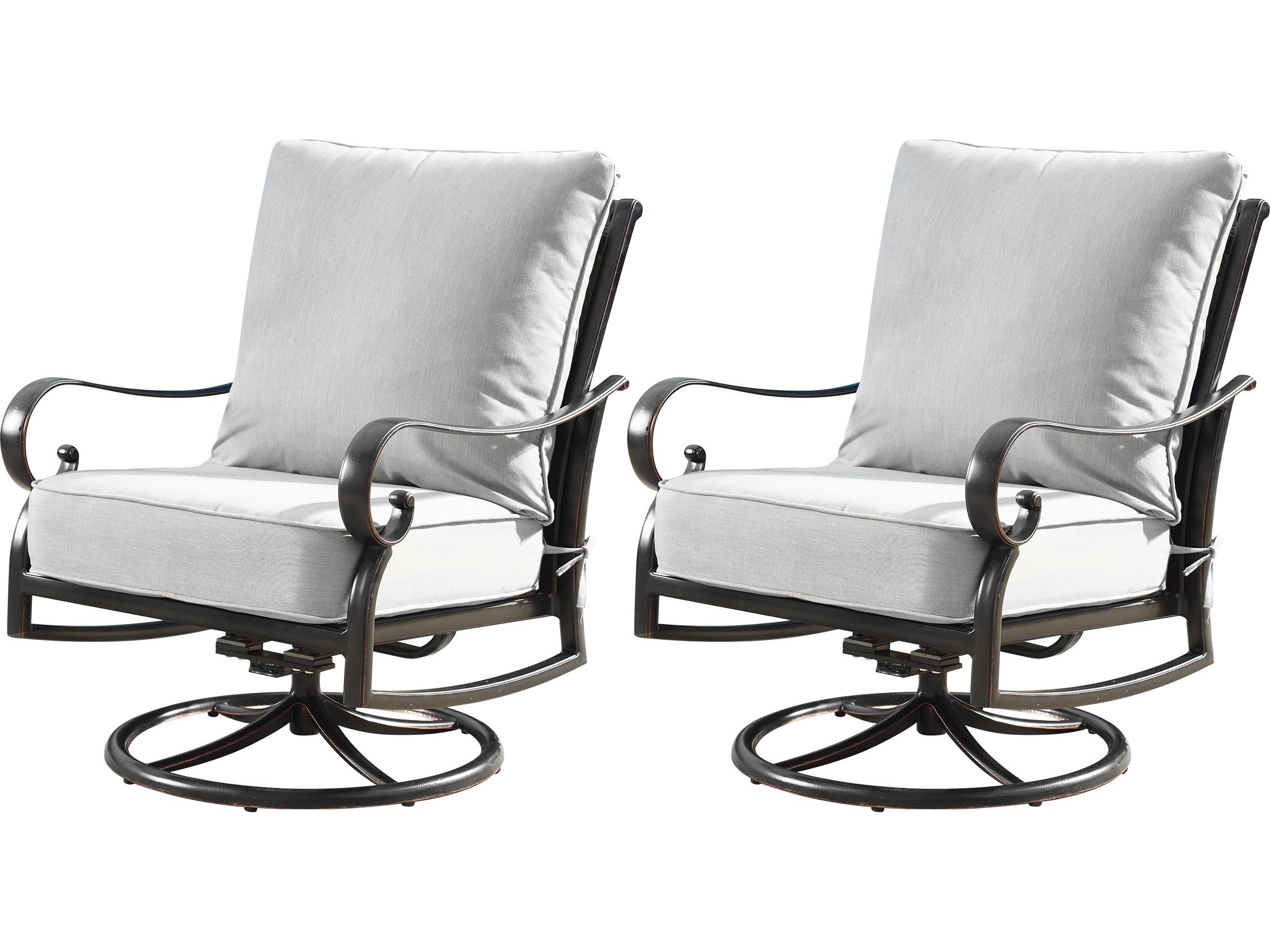 Oakland Living Aluminum Deep Seating Swivel Rocking Outdoor Patio Club Chairs in Antique Copper Finish with Thick Grey Polyester Cushions Set of 2