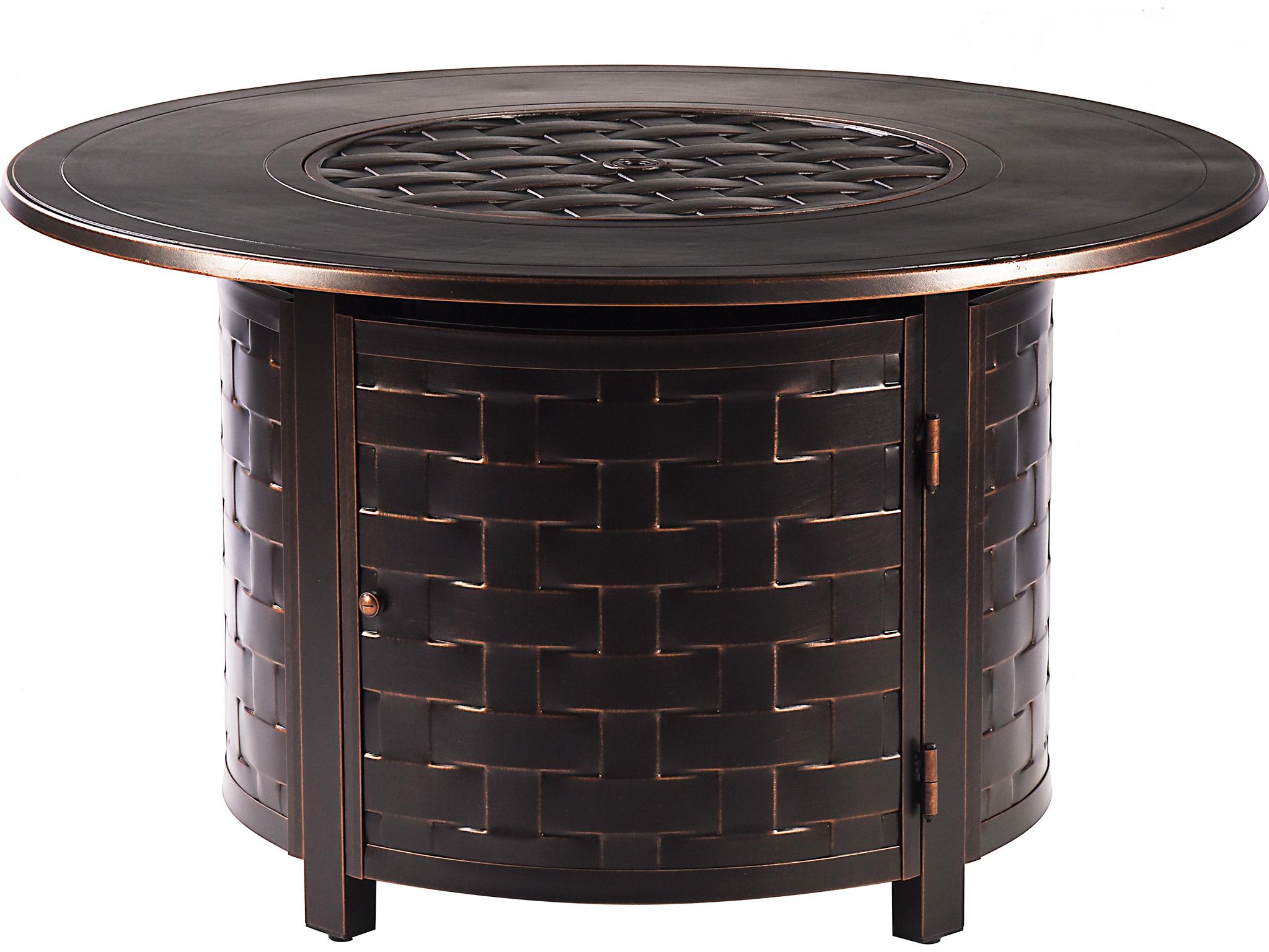 Oakland Living Aluminum Round Propane Outdoor Fire Pit Table with Fire Beads