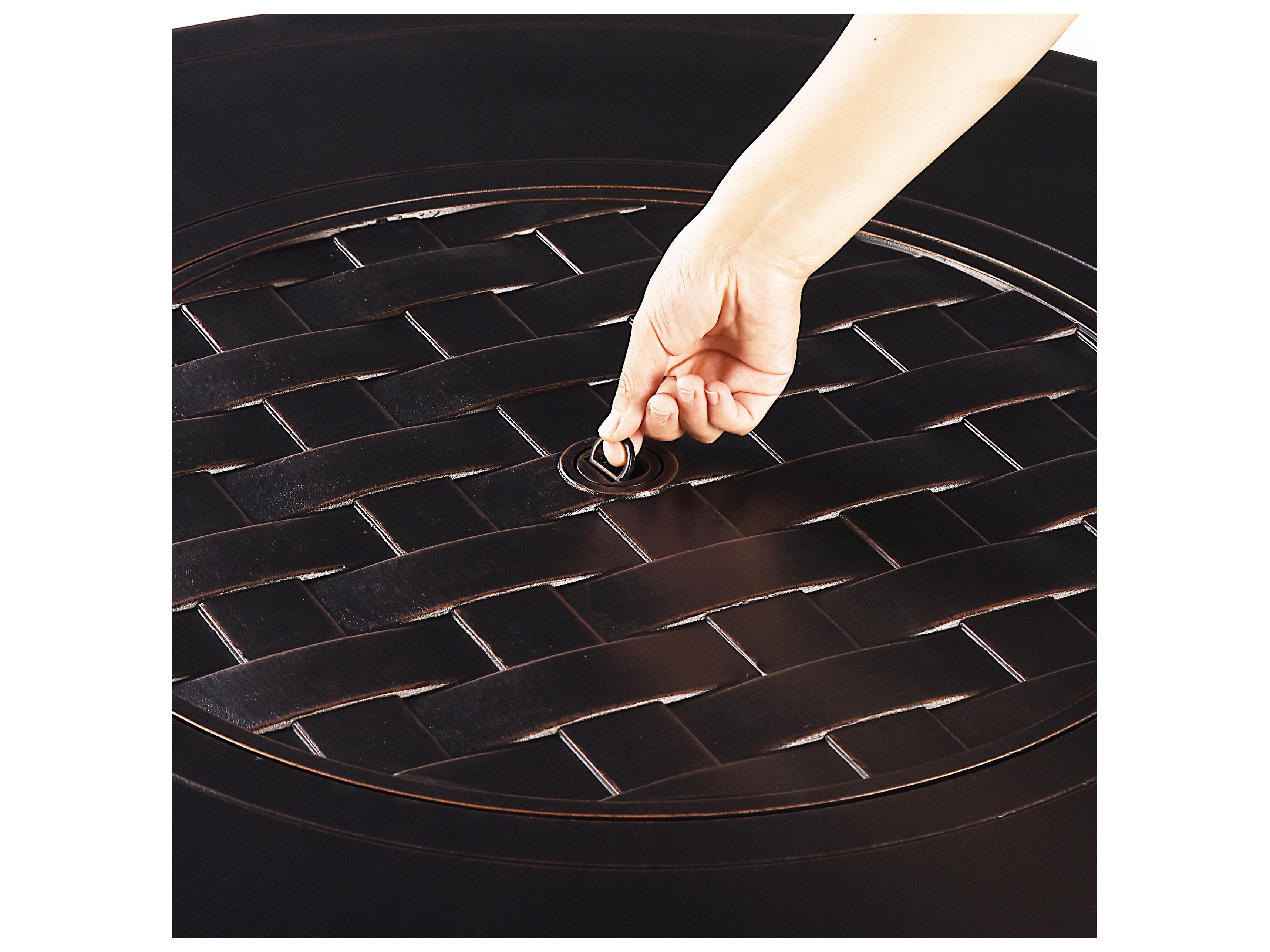 Oakland Living Aluminum Round Propane Outdoor Fire Pit Table with Fire Beads