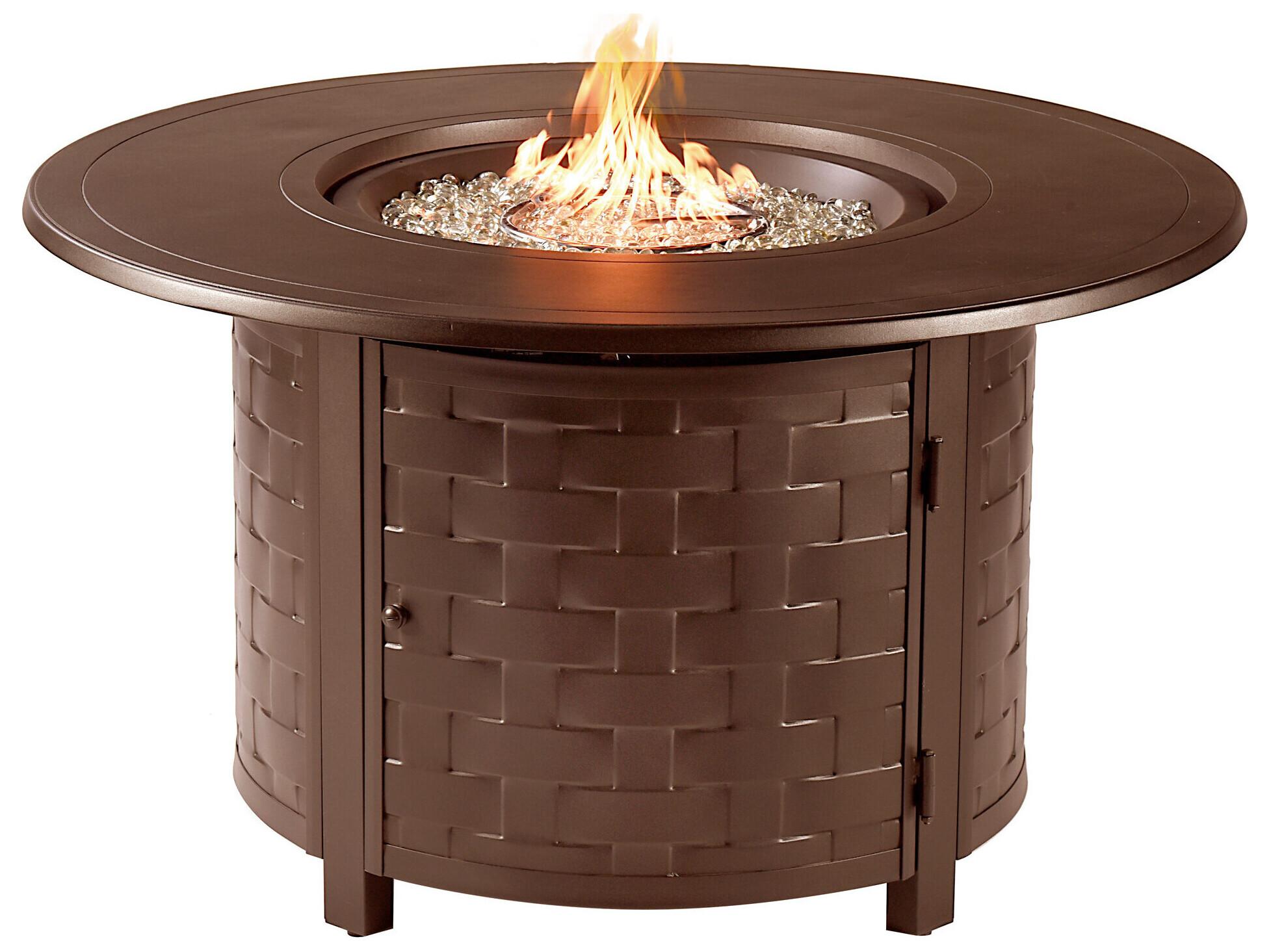 Oakland Living Round Aluminum Propane Outdoor Patio Fire Pit Table with Glass Beads