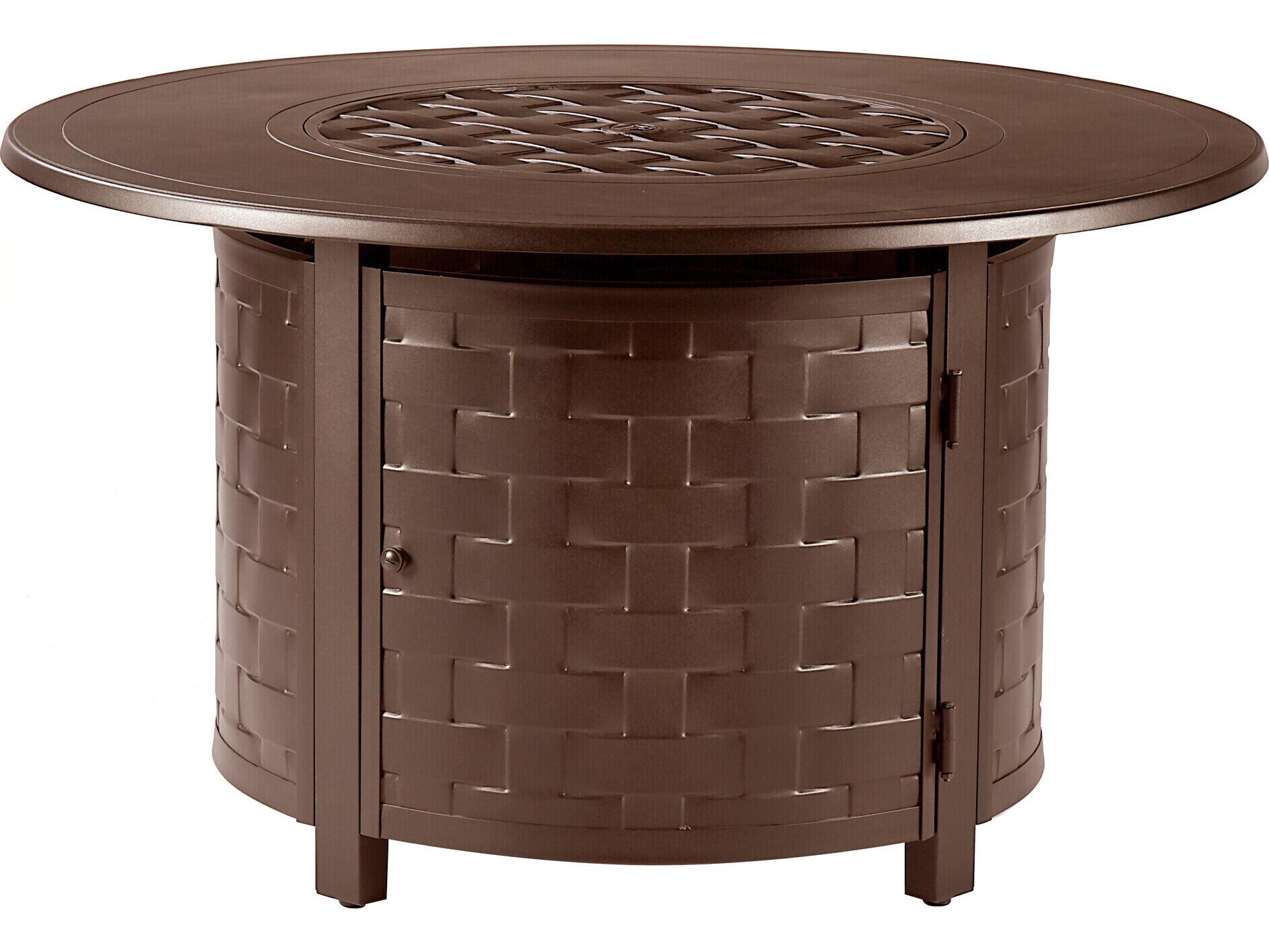 Oakland Living Round Aluminum Propane Outdoor Patio Fire Pit Table with Glass Beads