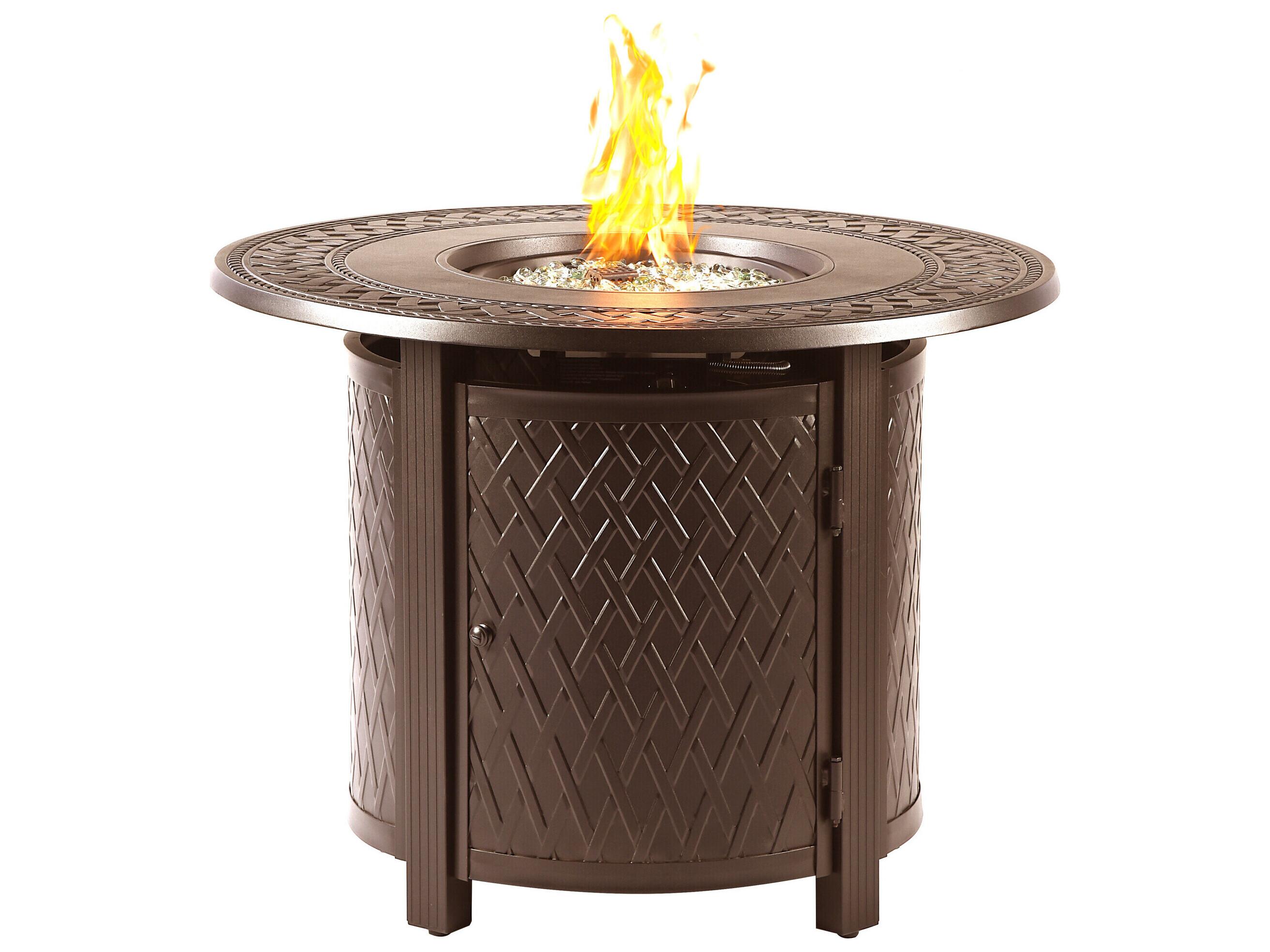 Oakland Living Round Aluminum Propane Patio Fire Pit Table with Glass Beads