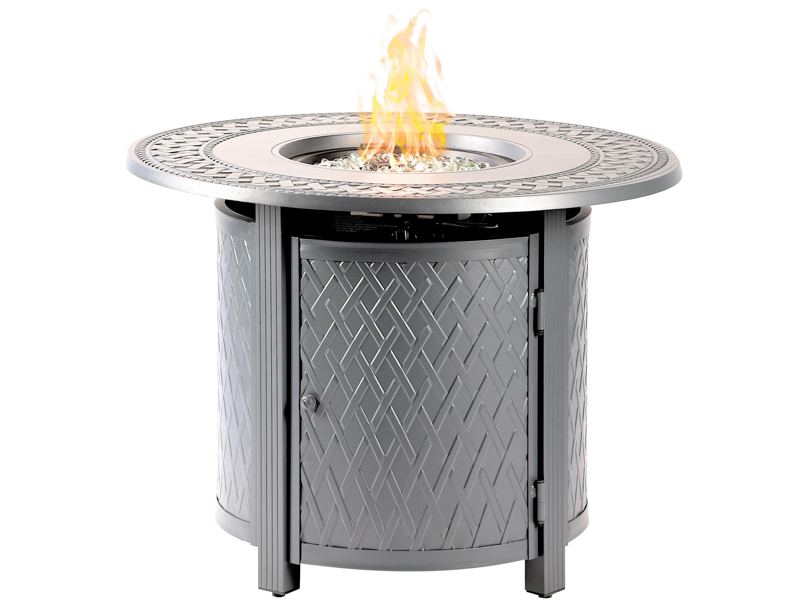 Oakland Living Round Aluminum Propane Outdoor Fire Pit Table with Glass Beads