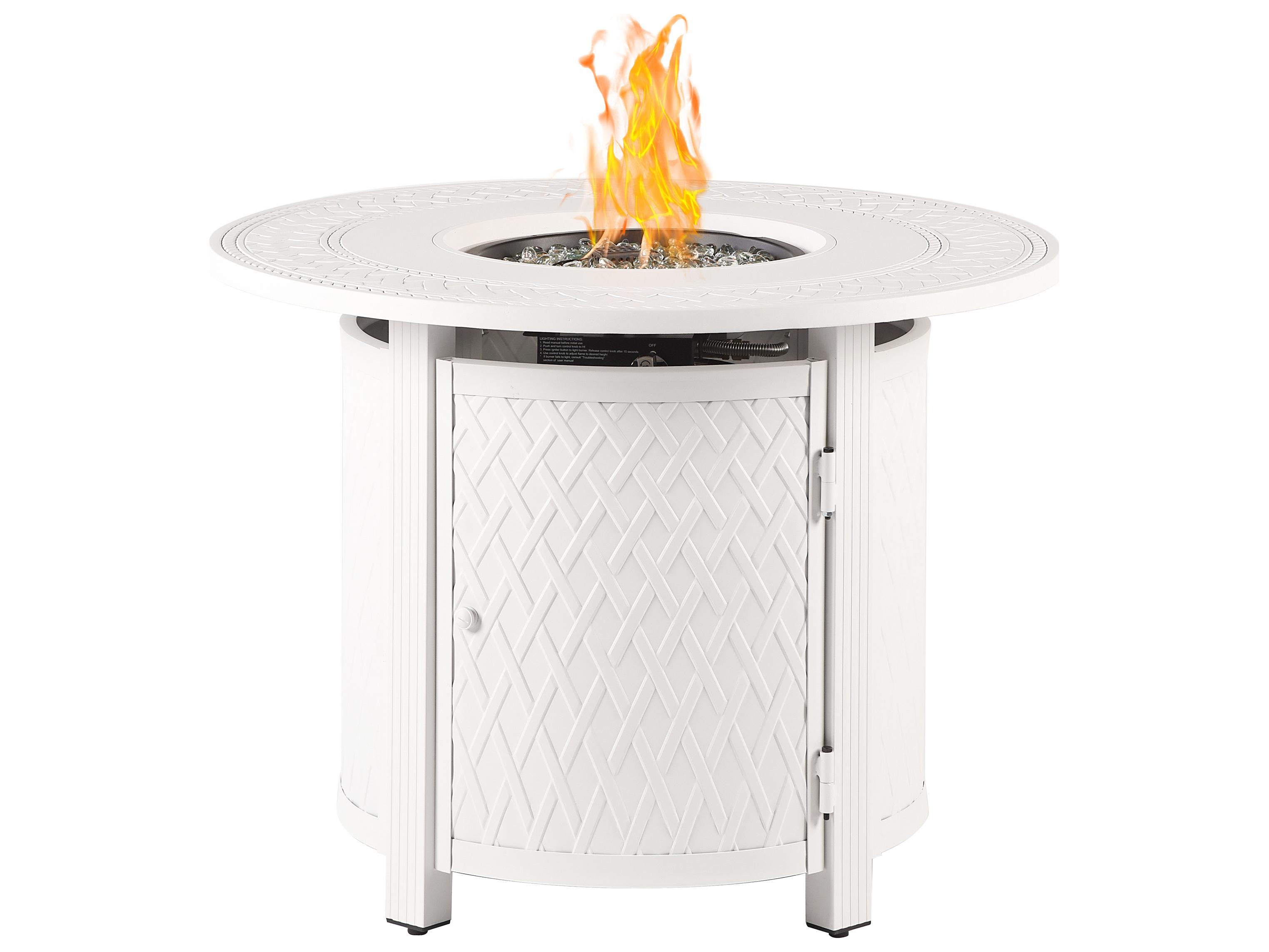 Oakland Living Round Aluminum Propane Outdoor Patio Fire Pit Table with Glass Beads
