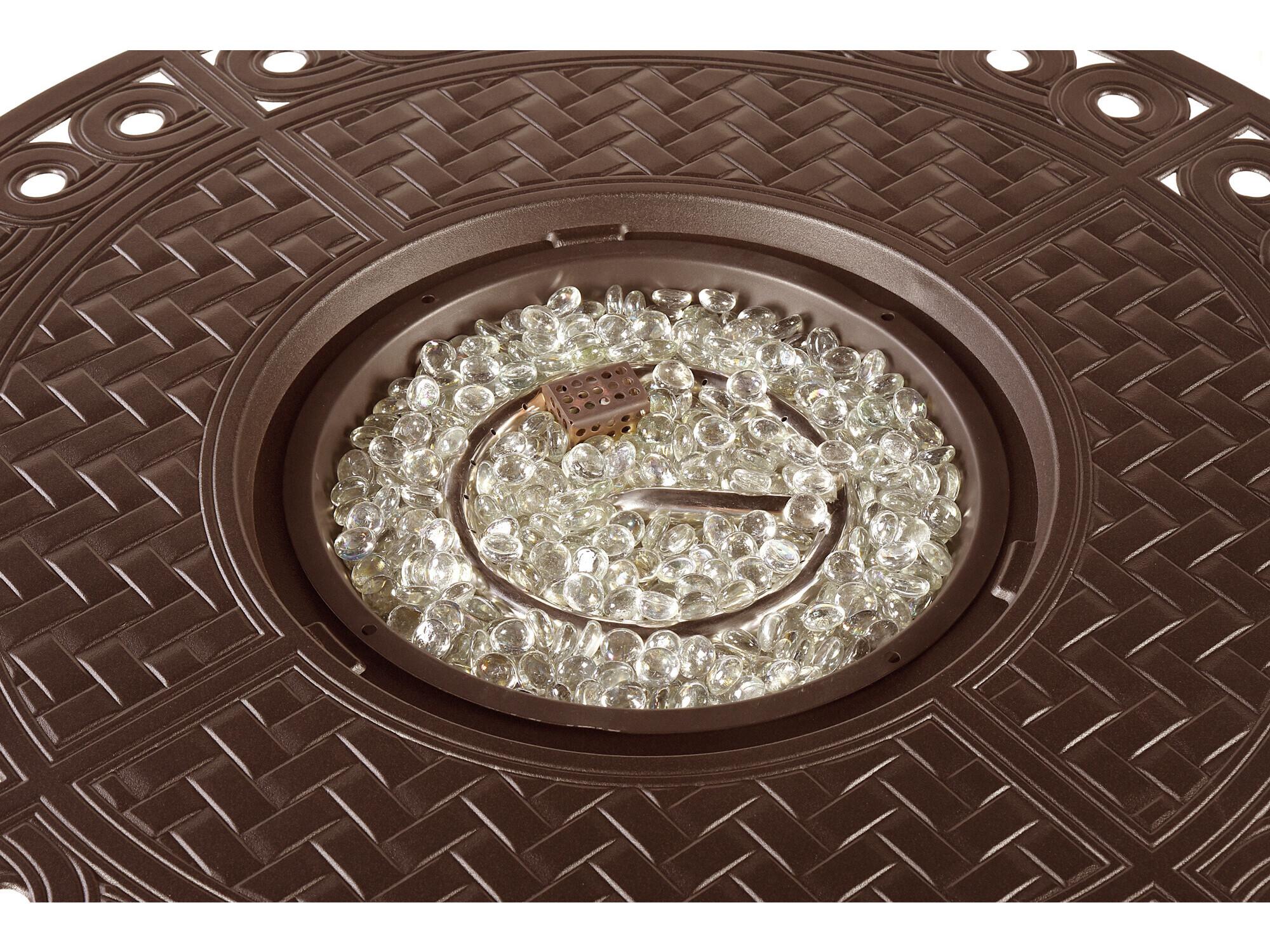 Oakland Living Round Aluminum Propane Outdoor Fire Pit Table with Glass Beads