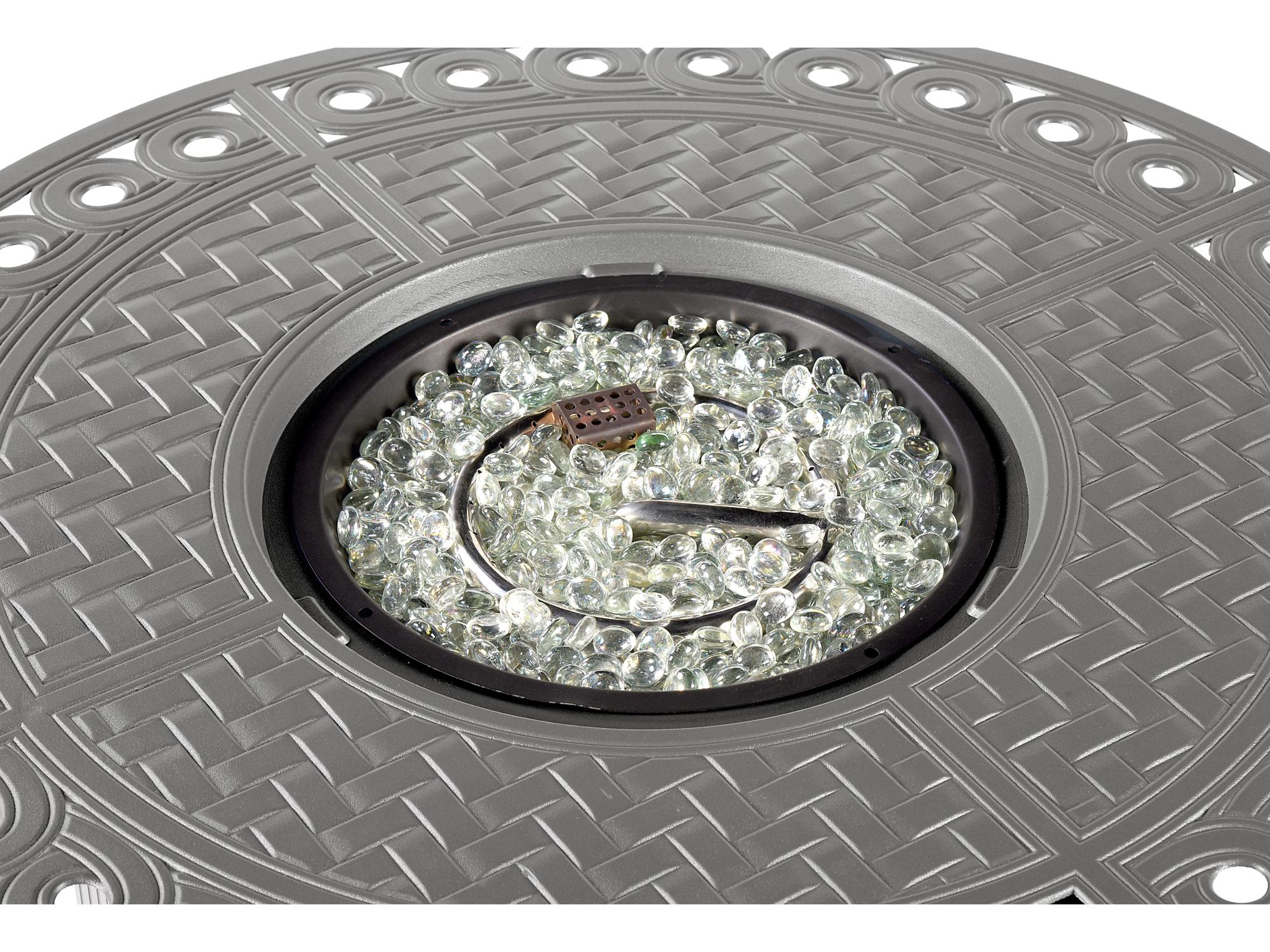 Oakland Living Round Aluminum Propane Outdoor Patio Fire Pit Table with Glass Beads