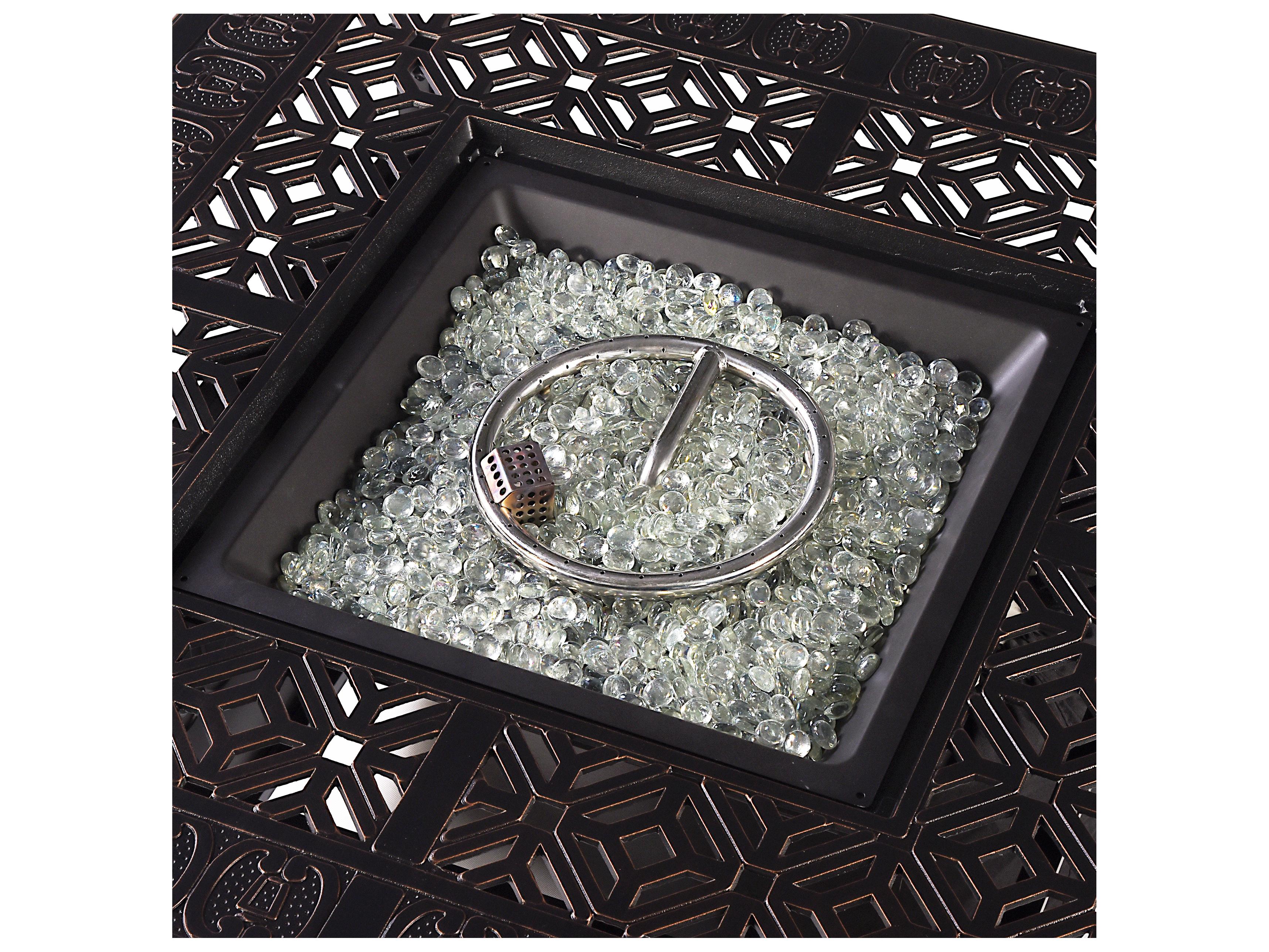 Oakland Living Aluminum Square Propane Outdoor Fire Pit Table with Fire Beads