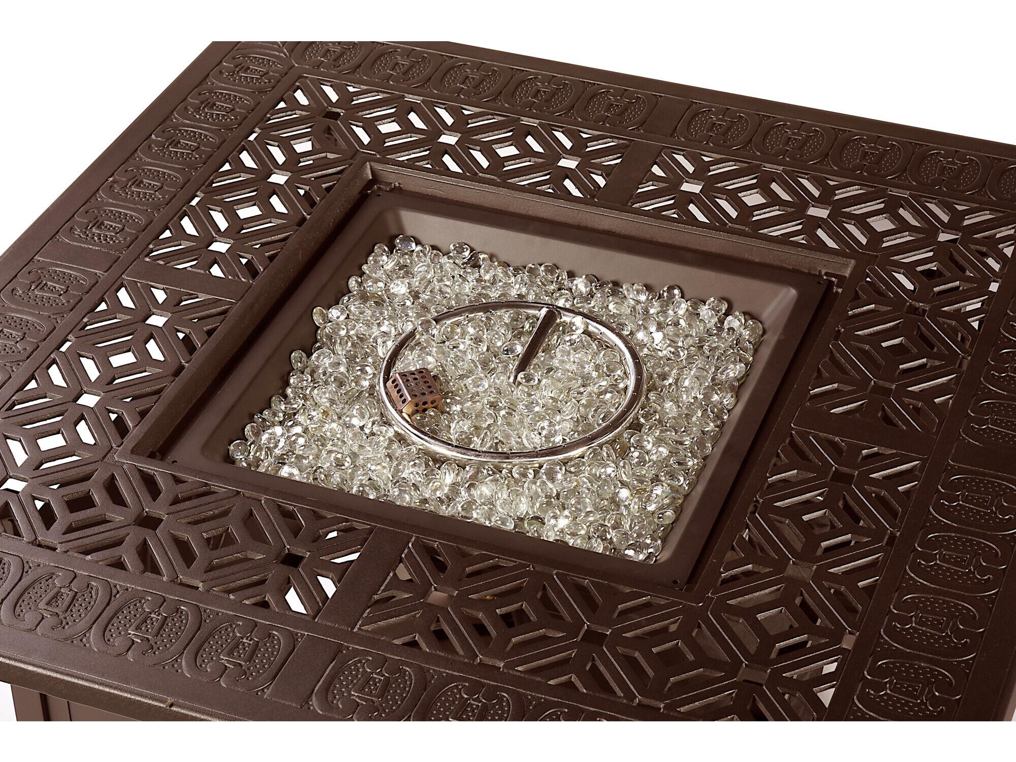 Oakland Living Square Aluminum Propane Outdoor Patio Fire Pit Table with Glass Beads