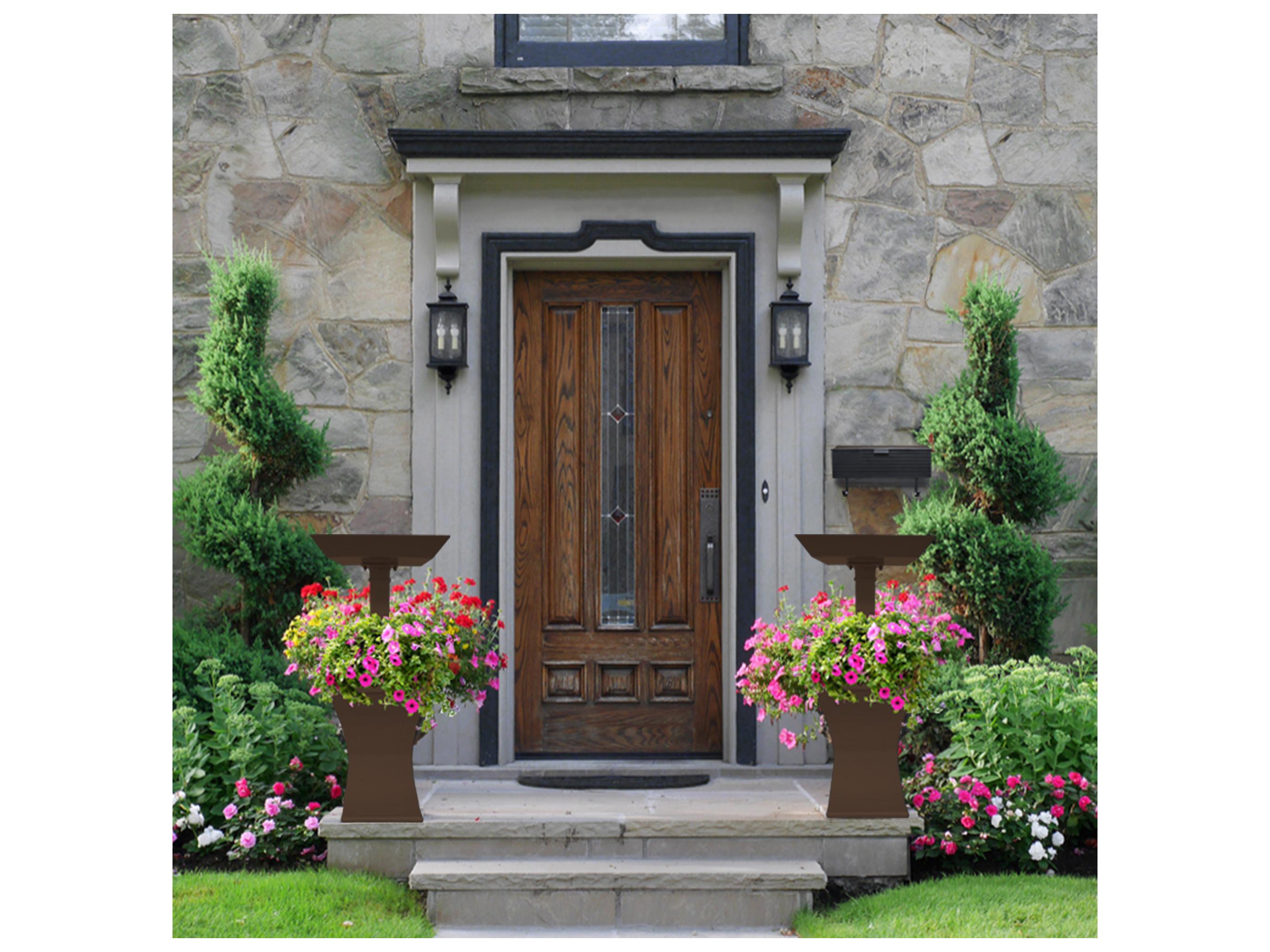 Oakland Living Modern Square Cast Aluminum 40'' Brown Bird Bath and Planter Vase Combo