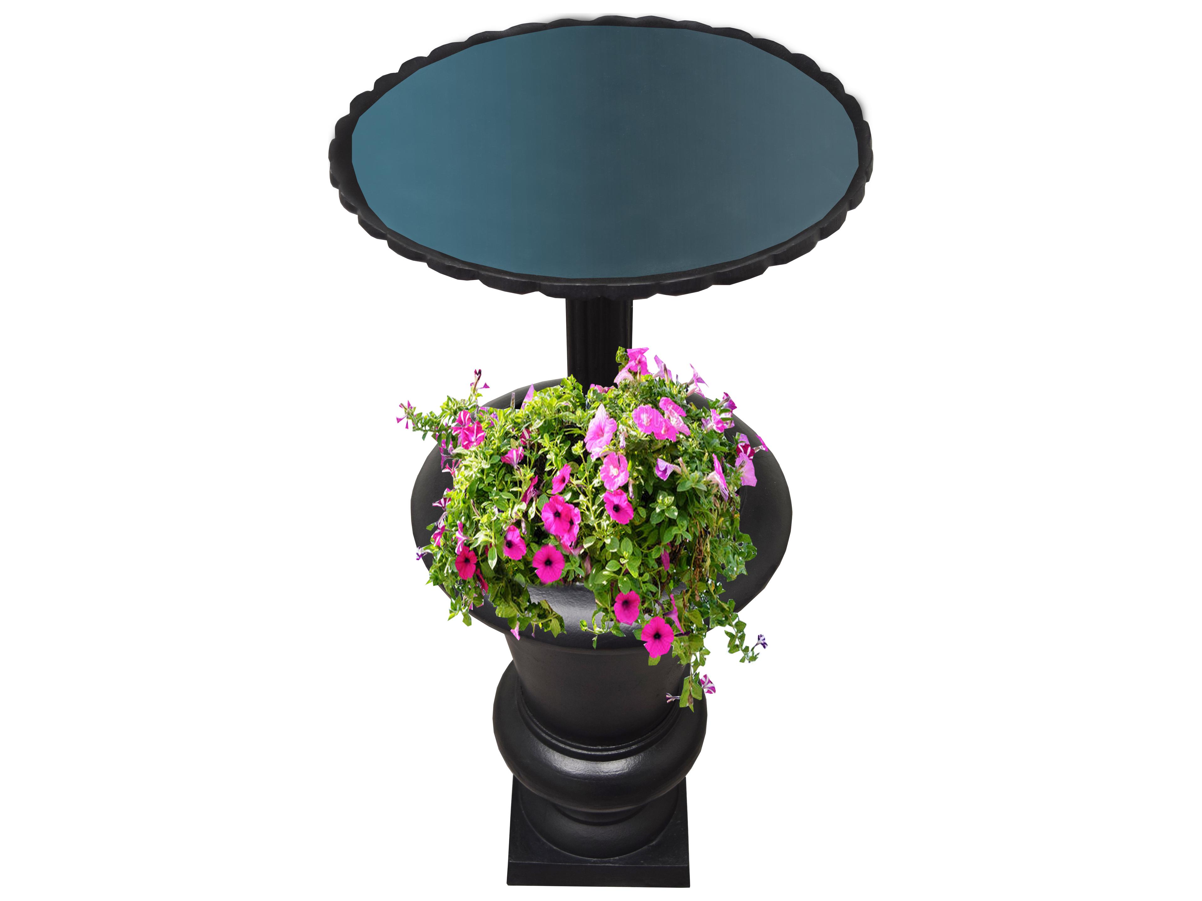 Oakland Living Ornate Round Cast Aluminum 40'' Black Bird Bath and Planter Vase Combo