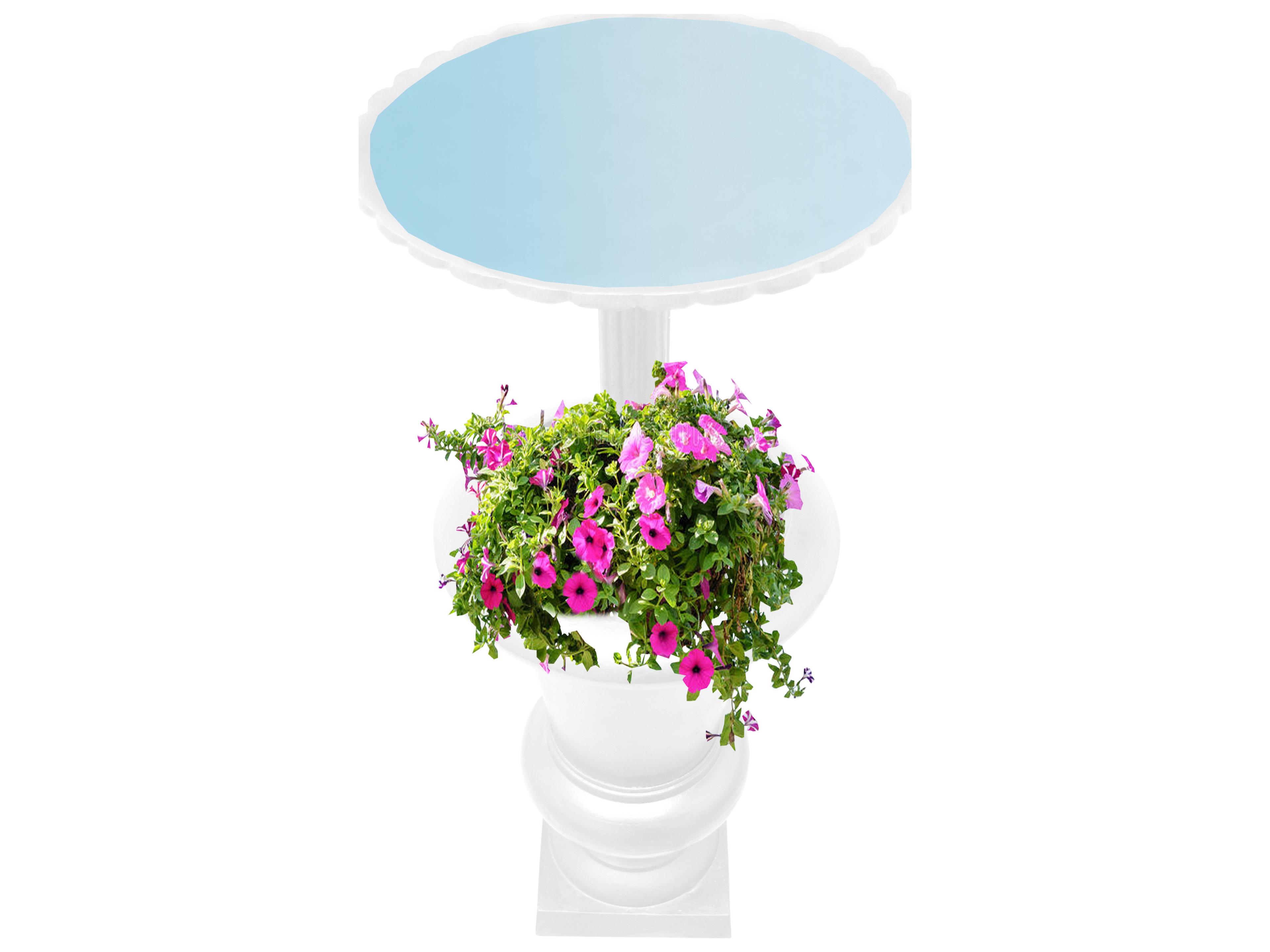 Oakland Living Ornate Round Cast Aluminum 40'' White Bird Bath and Planter Vase Combo