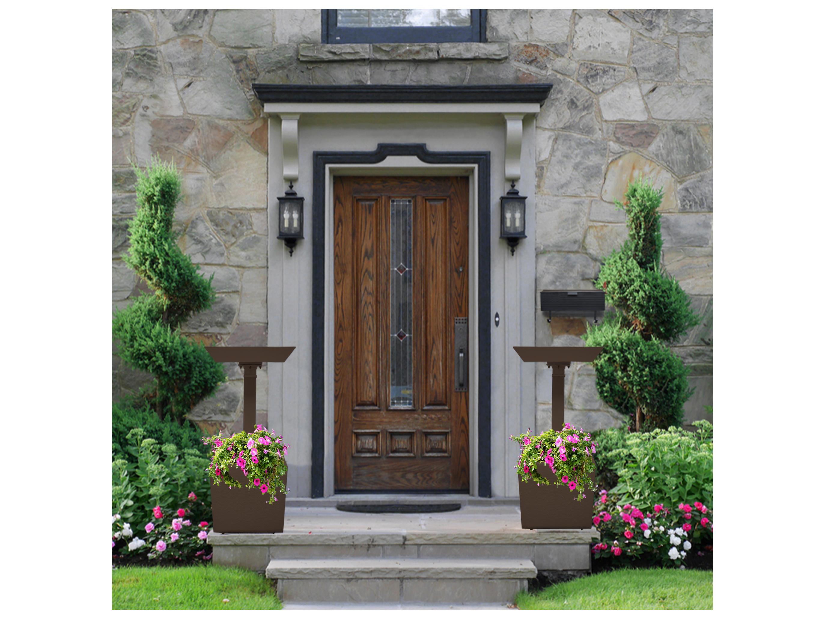 Oakland Living Modern Square Cast Aluminum 35'' Brown Bird Bath and Planter Vase Combo