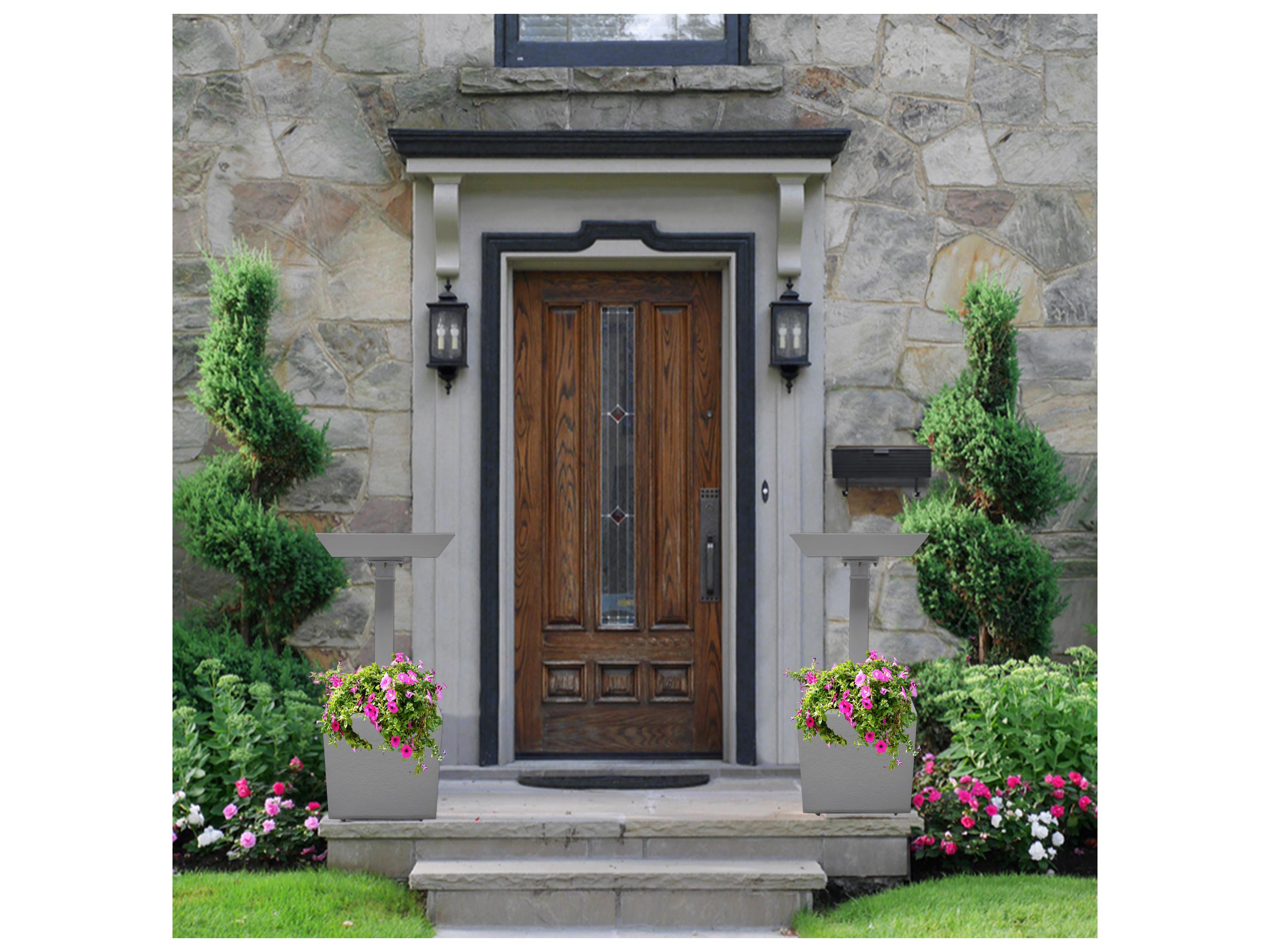 Oakland Living Modern Square Cast Aluminum 35'' Grey Bird Bath and Planter Vase Combo