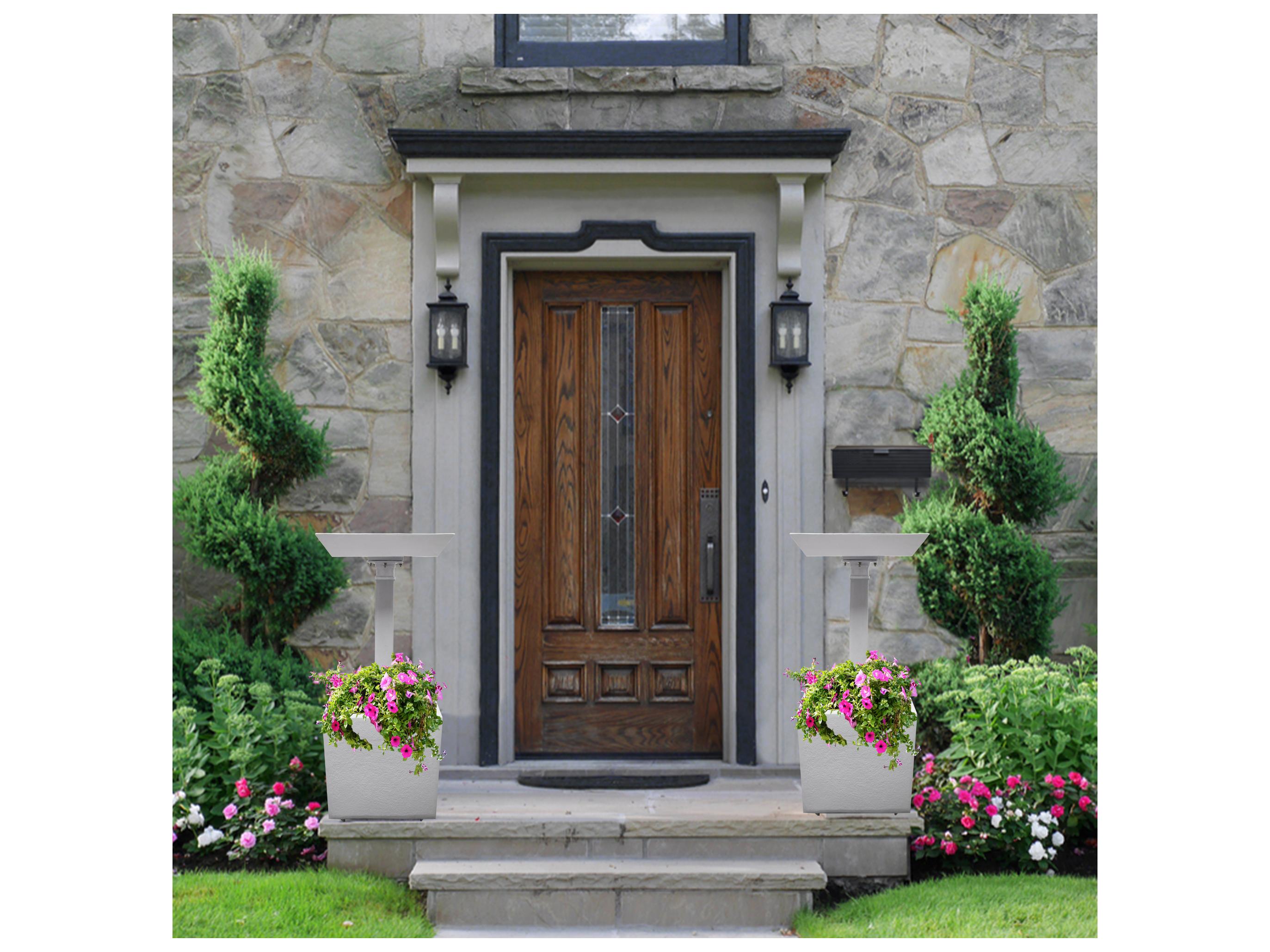 Oakland Living Modern Square Cast Aluminum 35'' White Bird Bath and Planter Vase Combo