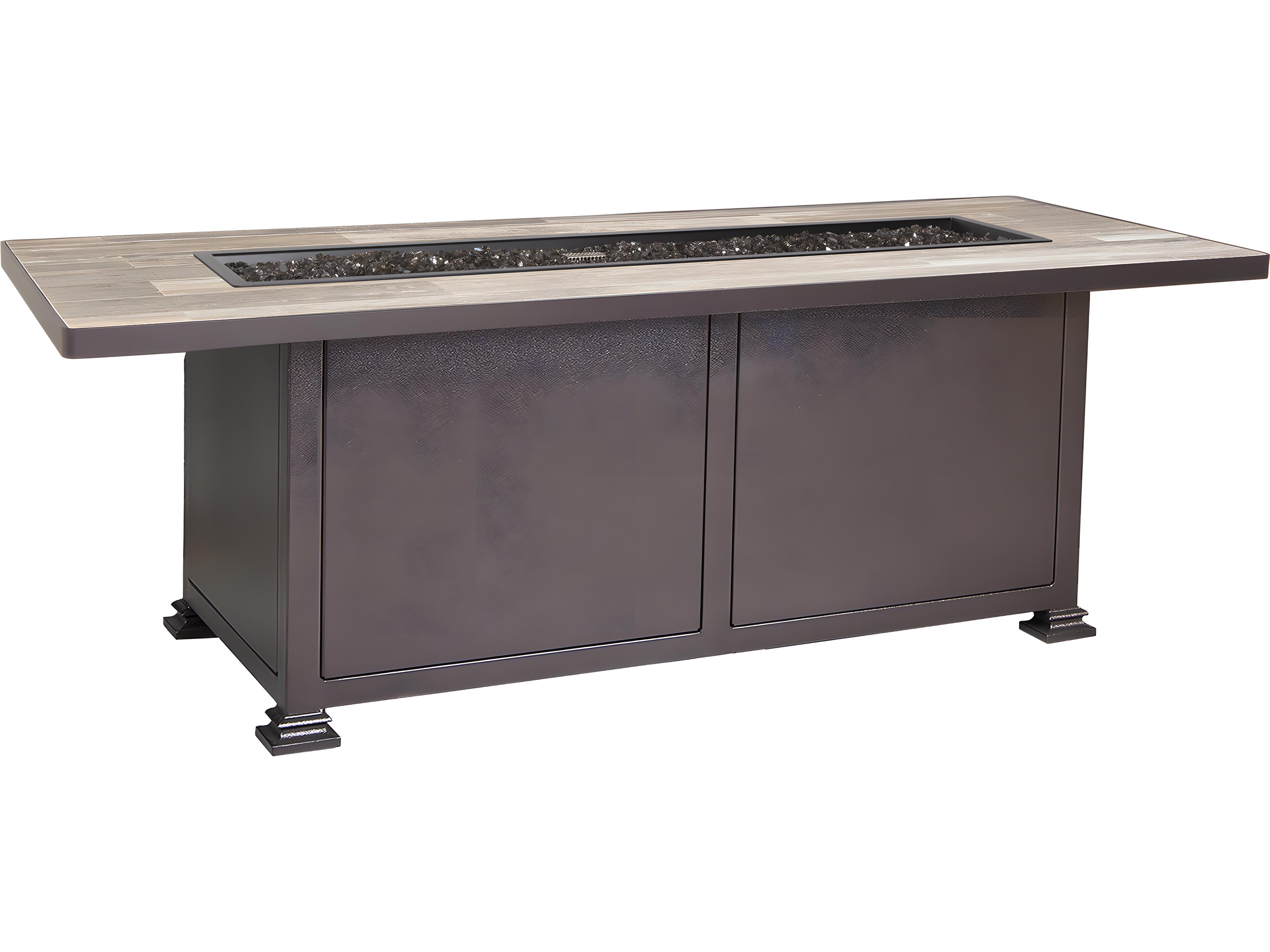 OW Lee Casual Fireside Santorini Wrought Iron Rectangular Chat Height Outdoor Patio Fire Pit Table