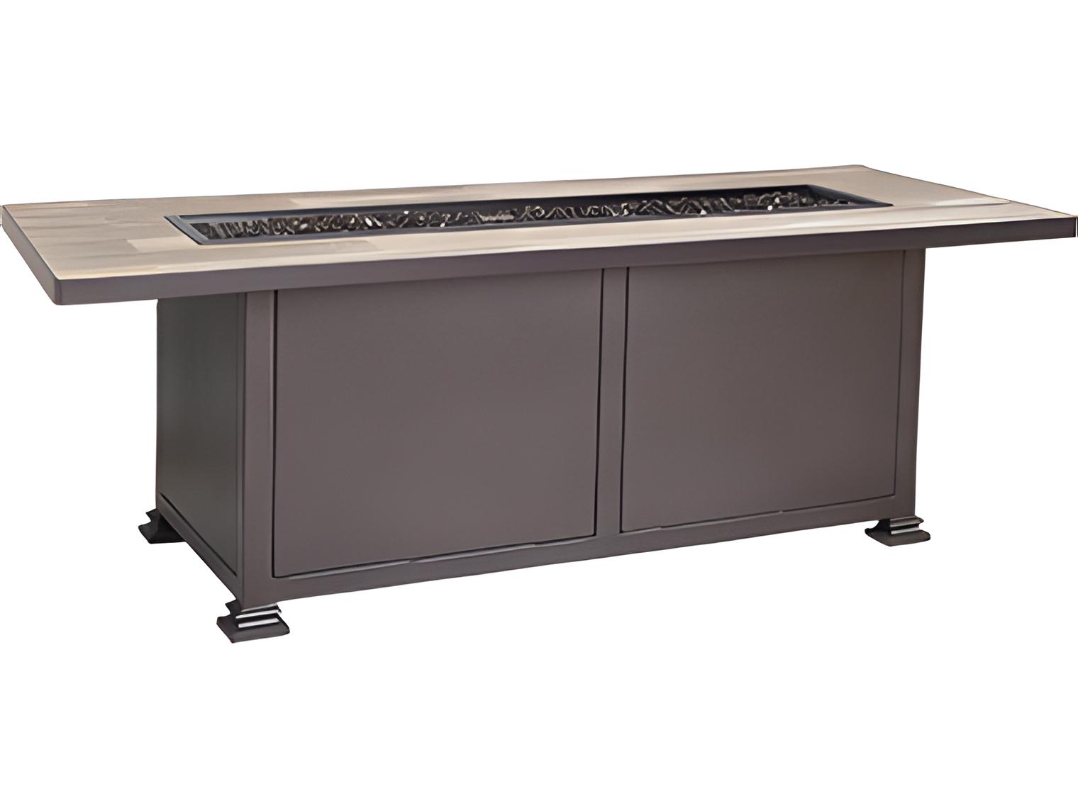 OW Lee Casual Fireside Santorini Wrought Iron Rectangular Chat Height Outdoor Patio Fire Pit Table