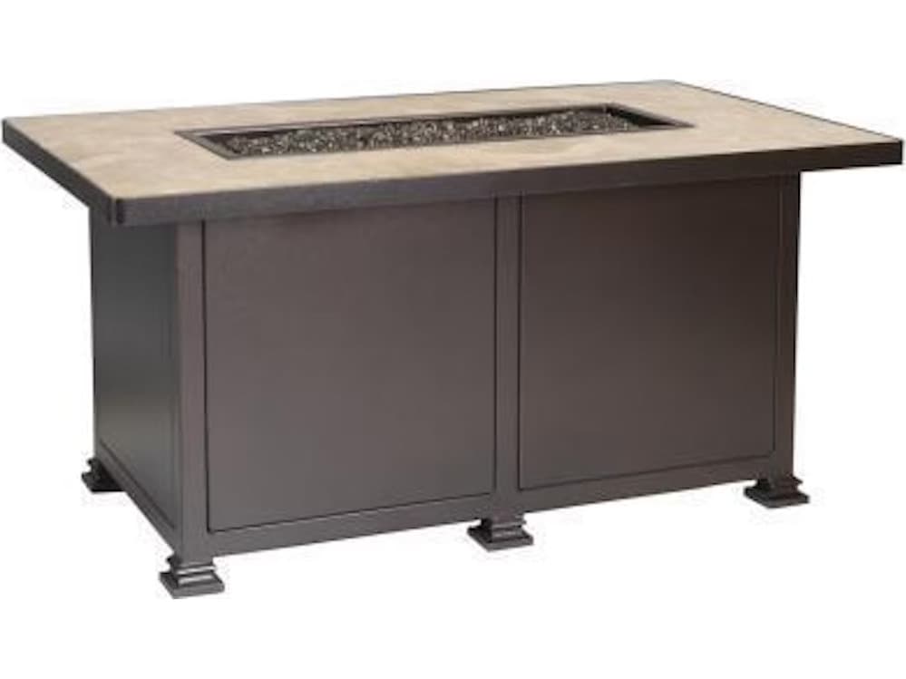 OW Lee Casual Fireside Santorini Steel Rectangular Chat Height Fire Pit Table