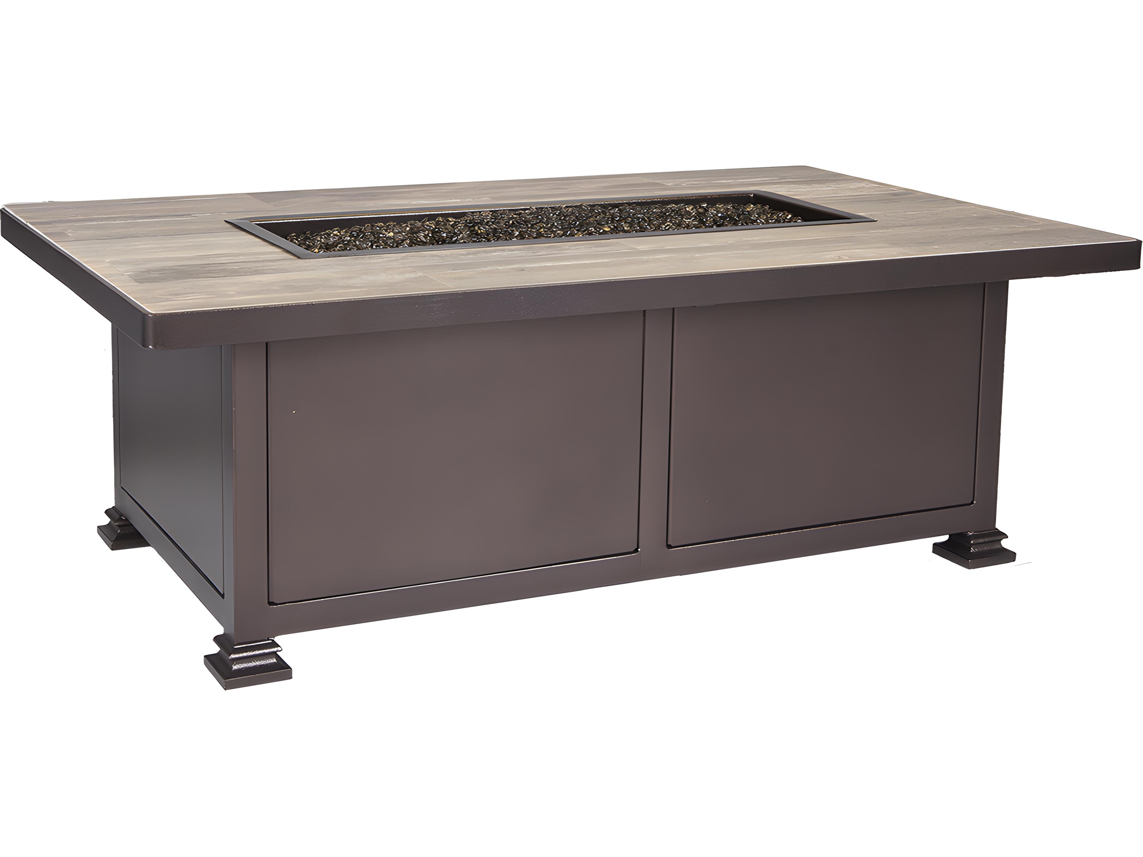 OW Lee Casual Fireside Santorini Wrought Iron Rectangular Occasional Height Outdoor Patio Fire Pit Table