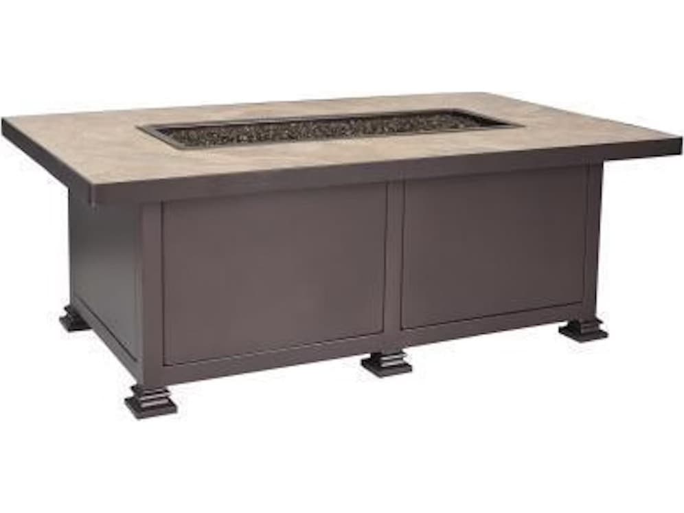 OW Lee Casual Fireside Santorini Steel Rectangular Occasional Height Fire Pit Table