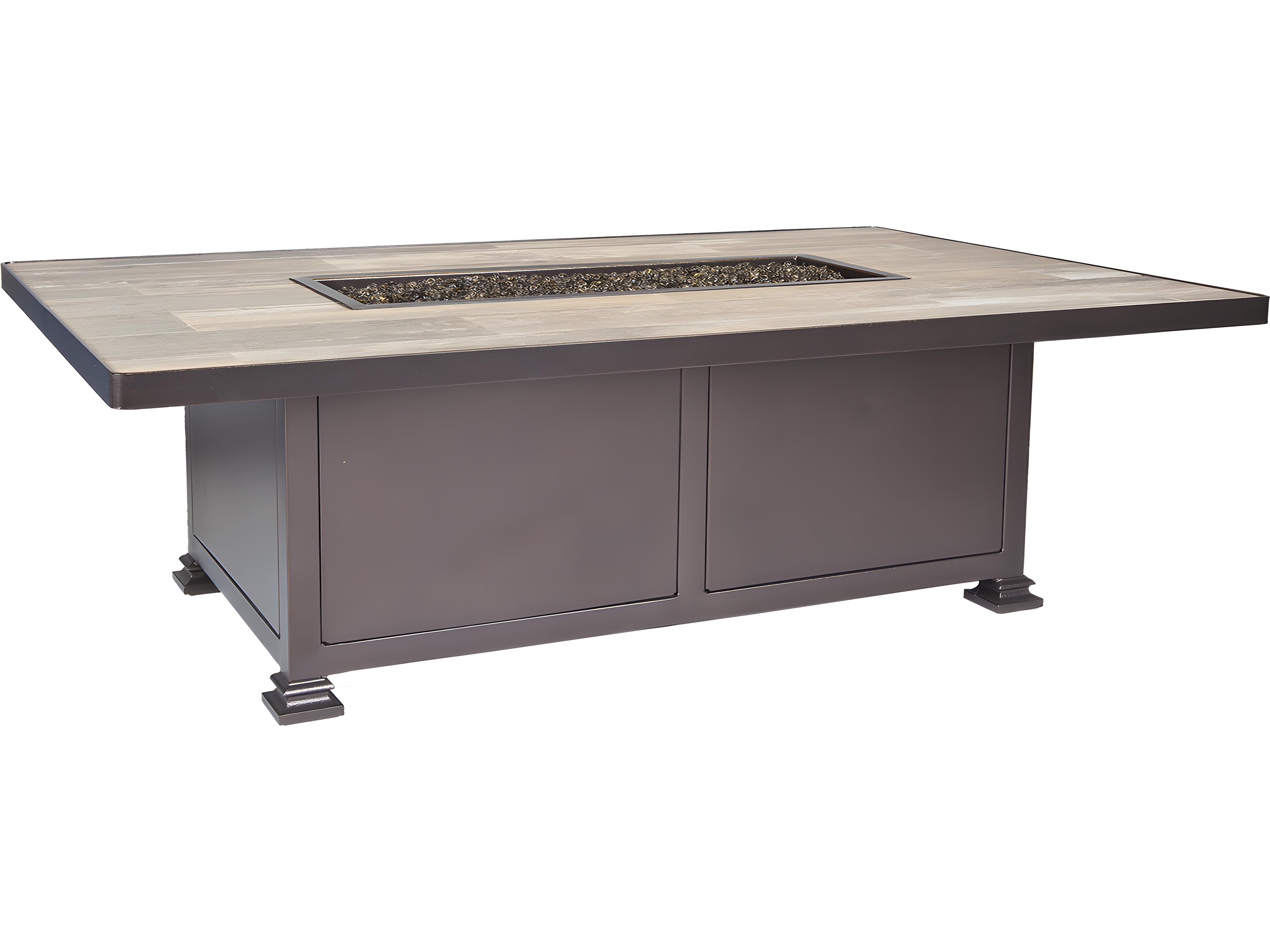 OW Lee Casual Fireside Santorini Wrought Iron Rectangular Occasional Outdoor Fire Pit Table