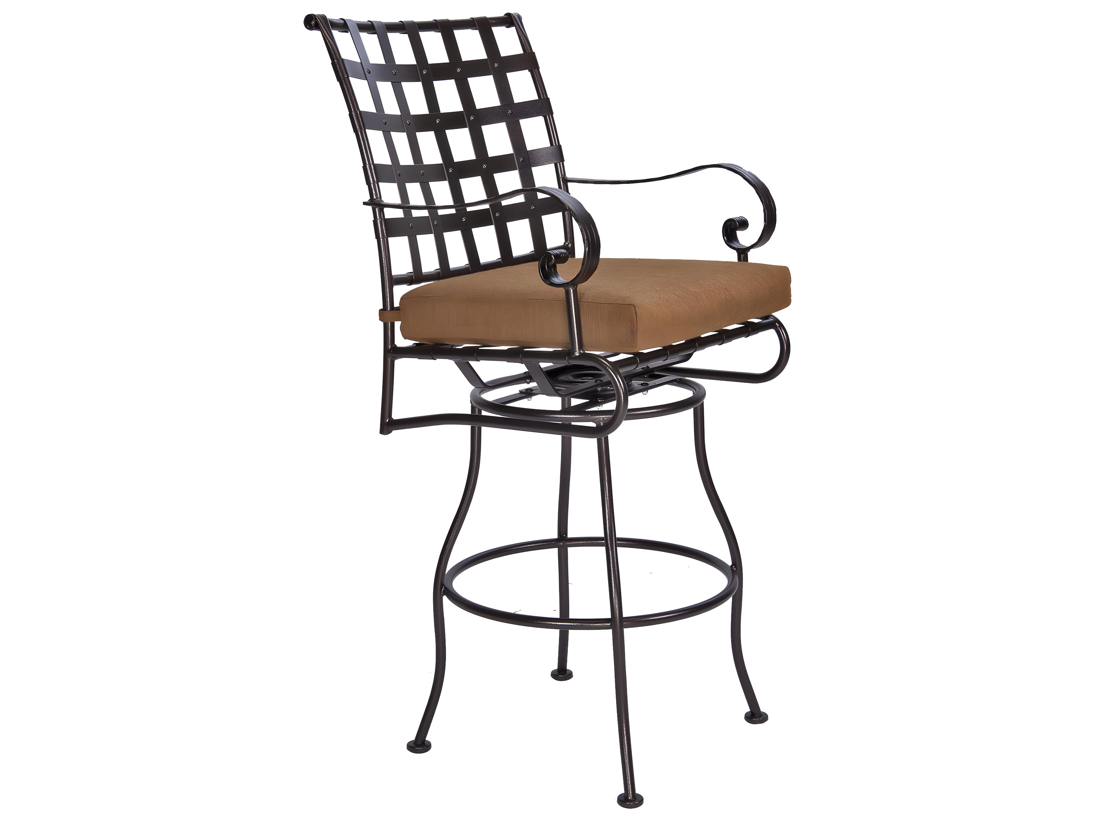 OW Lee Classico-Wide Arms Wrought Iron Swivel Outdoor Patio Bar Stool