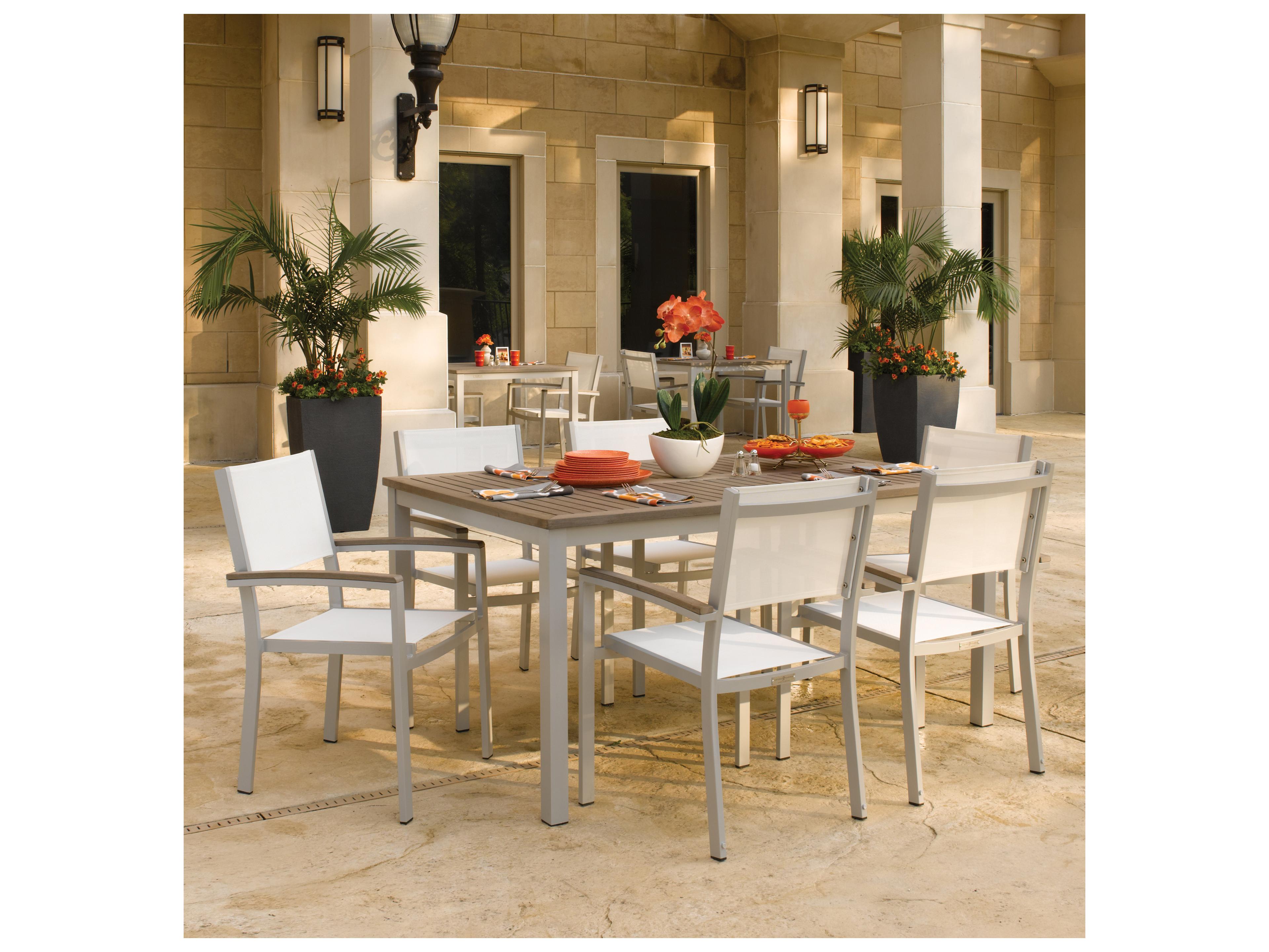 Oxford Garden Travira Aluminum Flint 7 Piece Patio Dining Set with Natural Sling