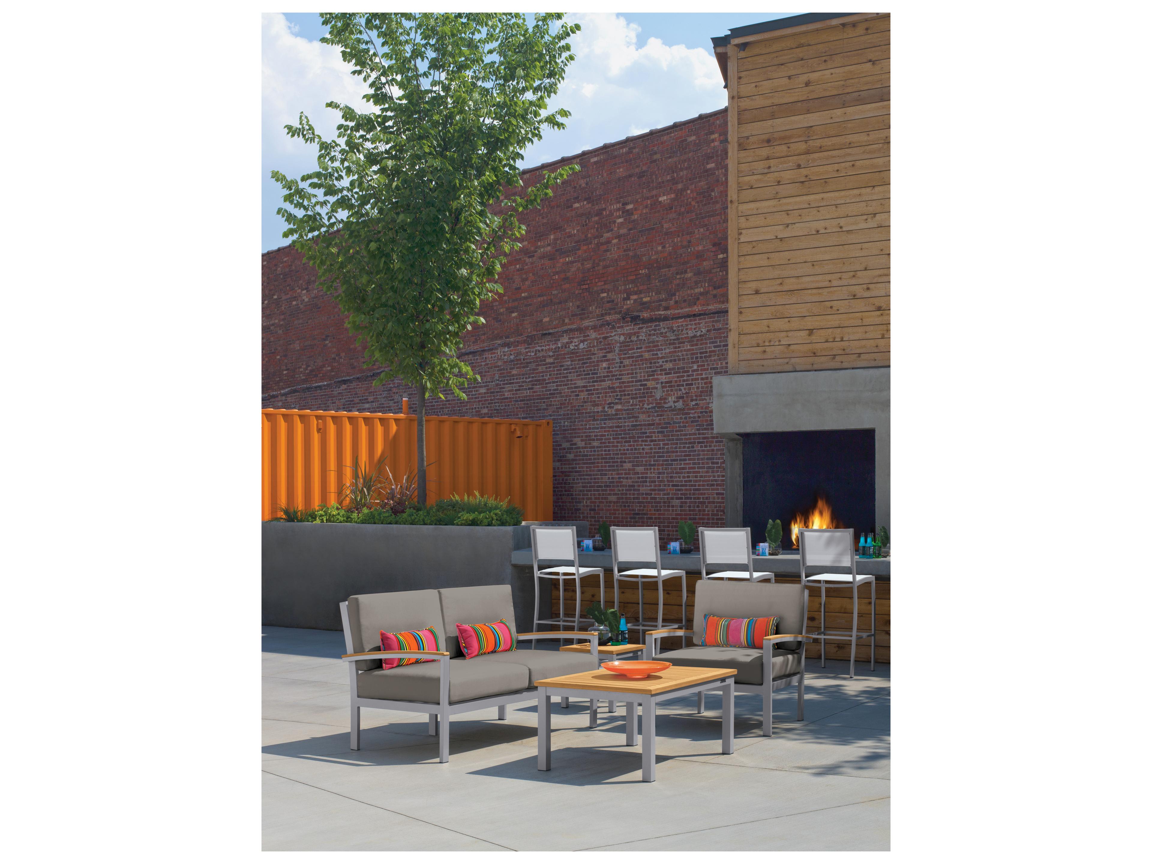 Oxford Garden Travira Aluminum Flint 4 Piece Outdoor Patio Lounge Set with Stone Cushions