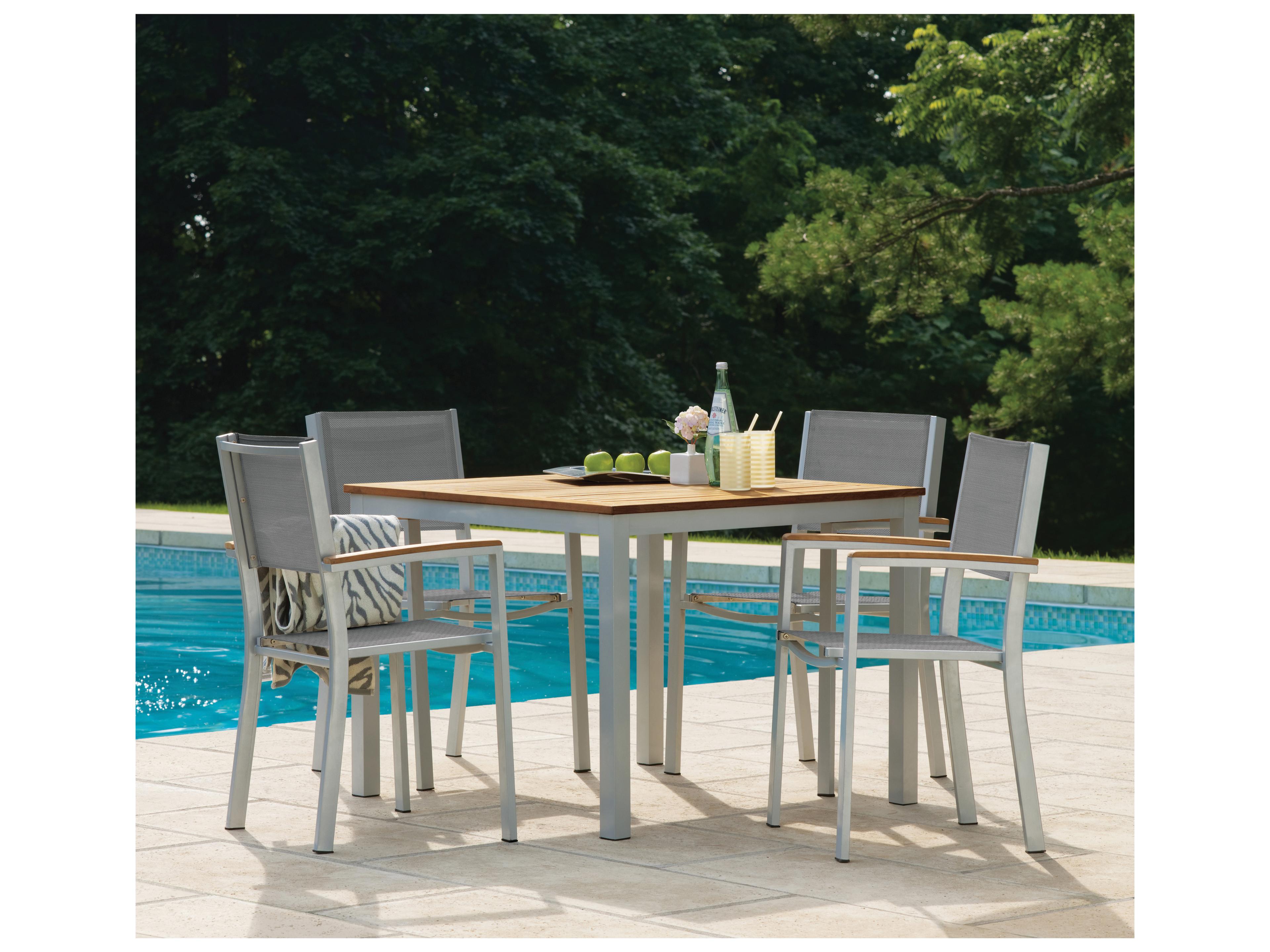 Oxford Garden Travira Aluminum Flint 5 Piece Outdoor Patio Dining Set with Titanium Sling