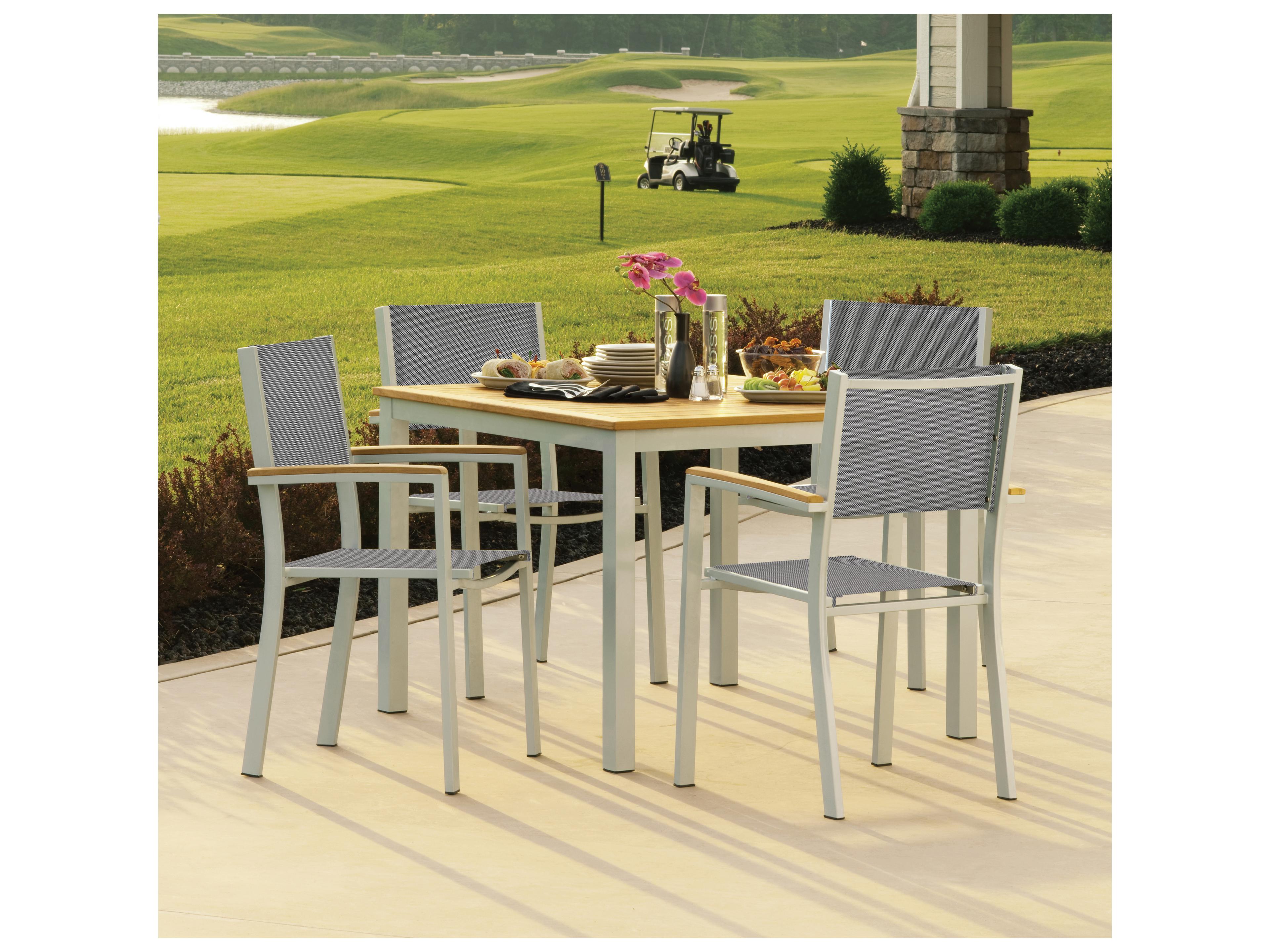 Oxford Garden Travira Aluminum Flint 5 Piece Outdoor Patio Dining Set with Titanium Sling