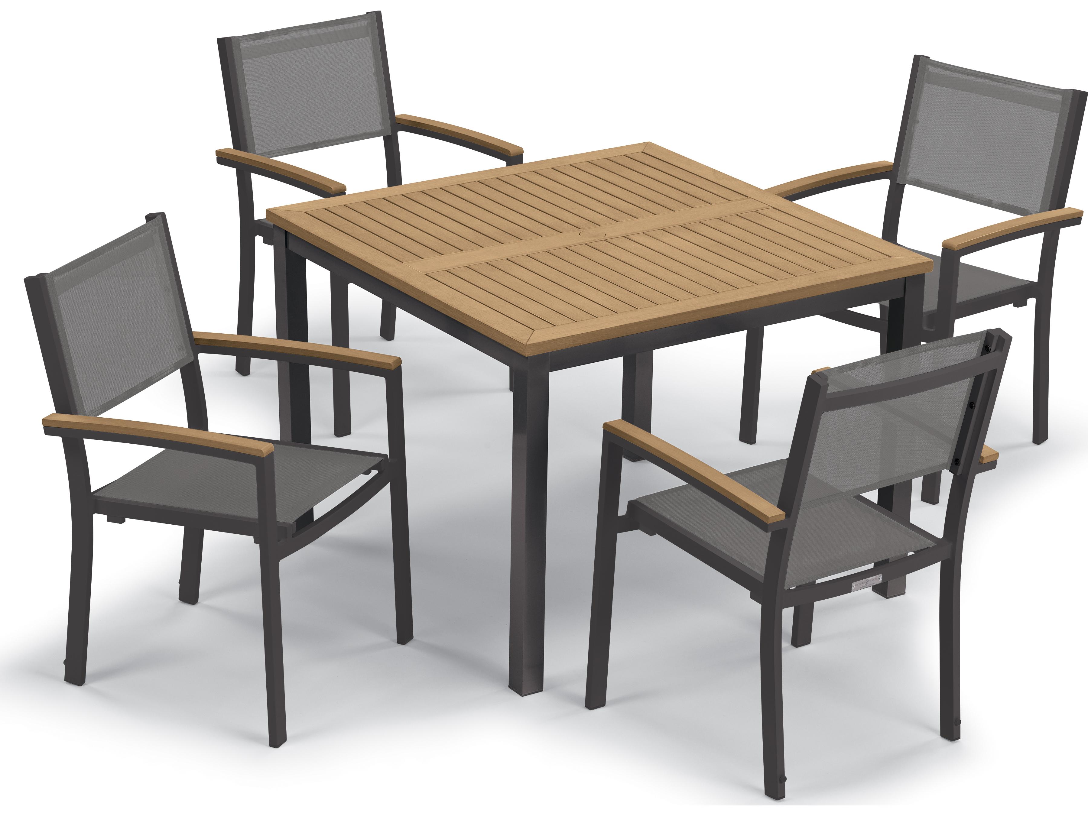 Oxford Garden Travira Aluminum Carbon 5 Piece Patio Dining Set with Titanium Sling