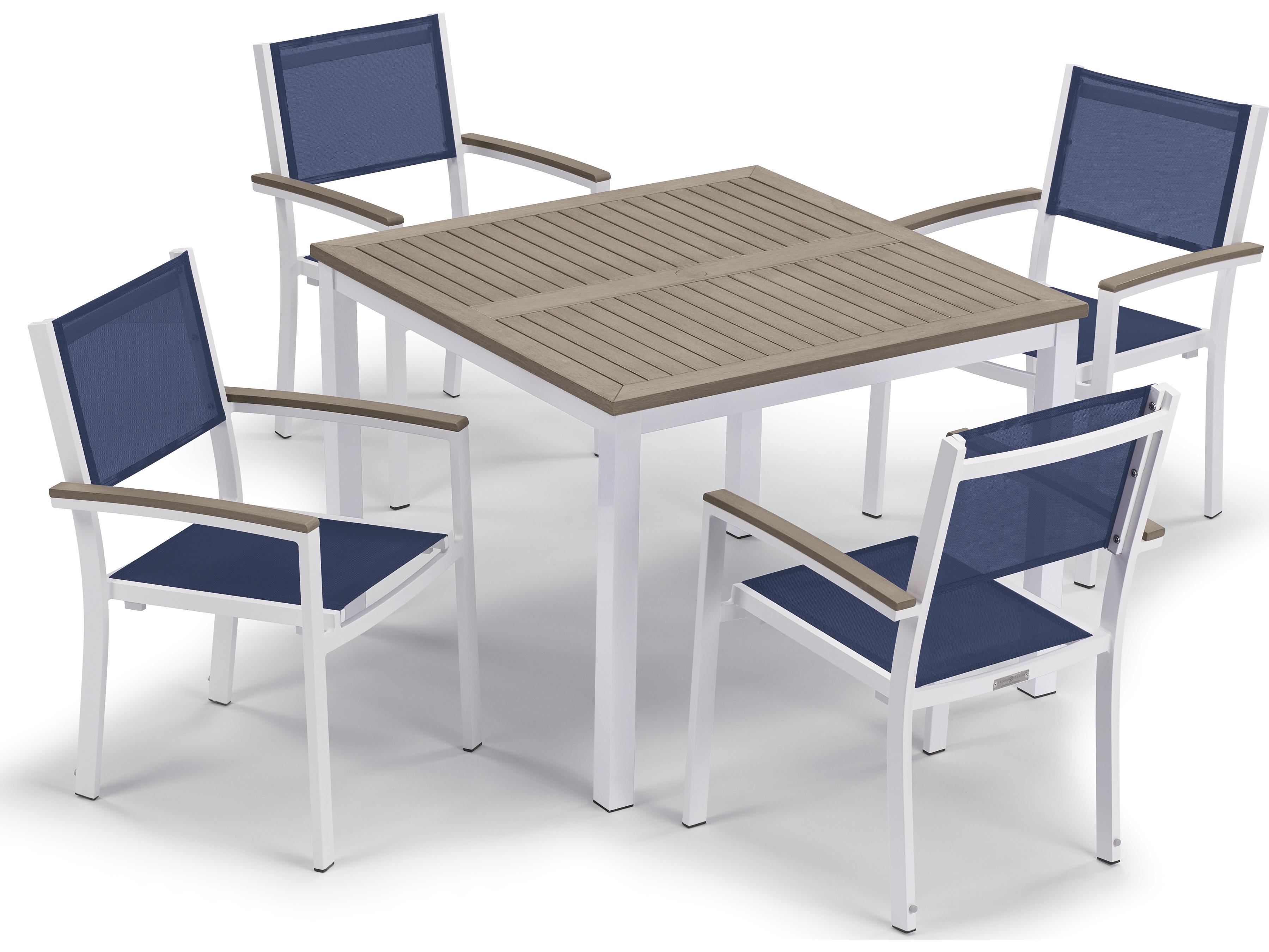 Oxford Garden Travira Aluminum Chalk 5 Piece Outdoor Patio Dining Set with Ink Pen Sling