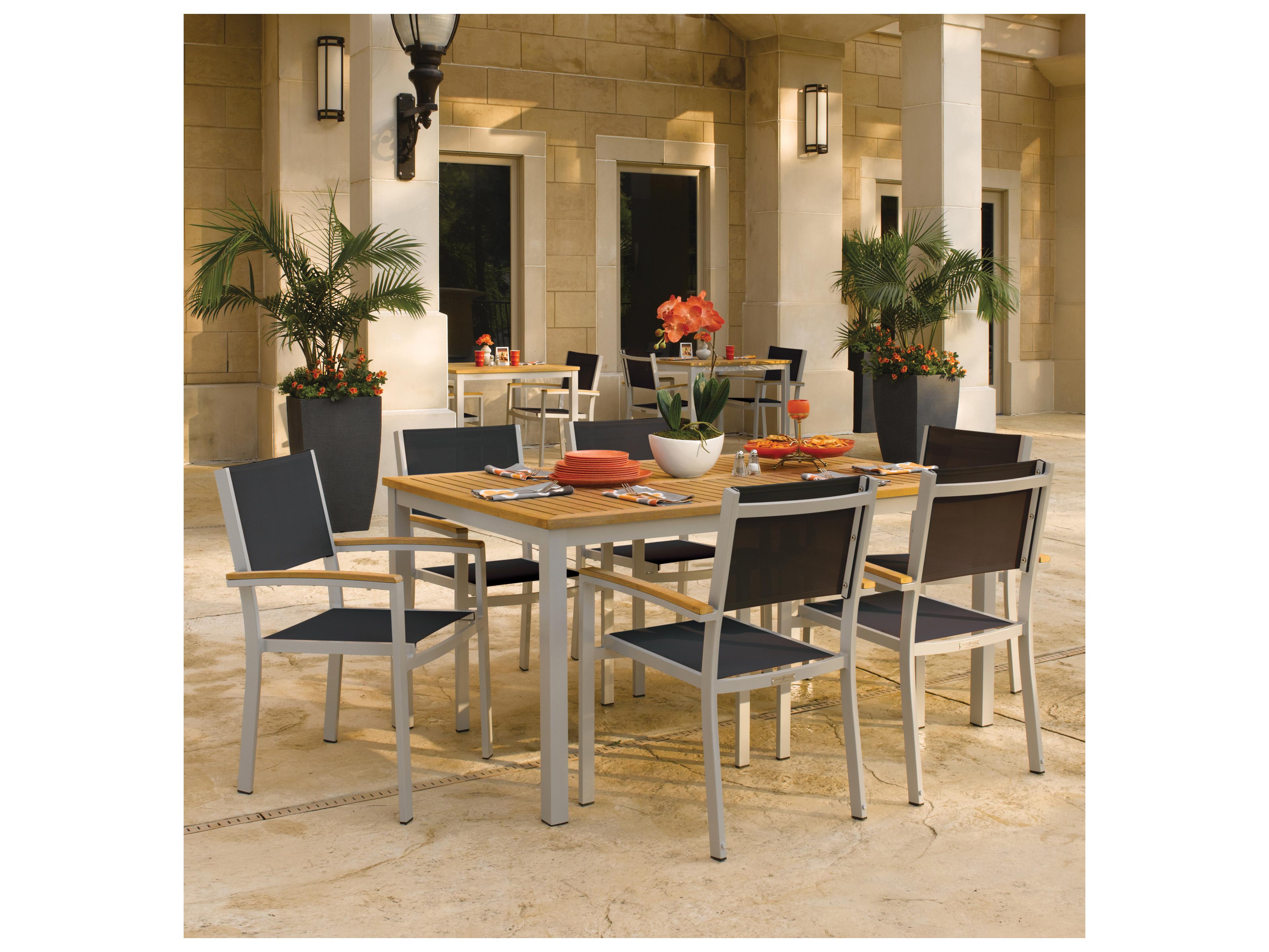 Oxford Garden Travira Aluminum Flint 7 Piece Outdoor Dining Set with Black Sling
