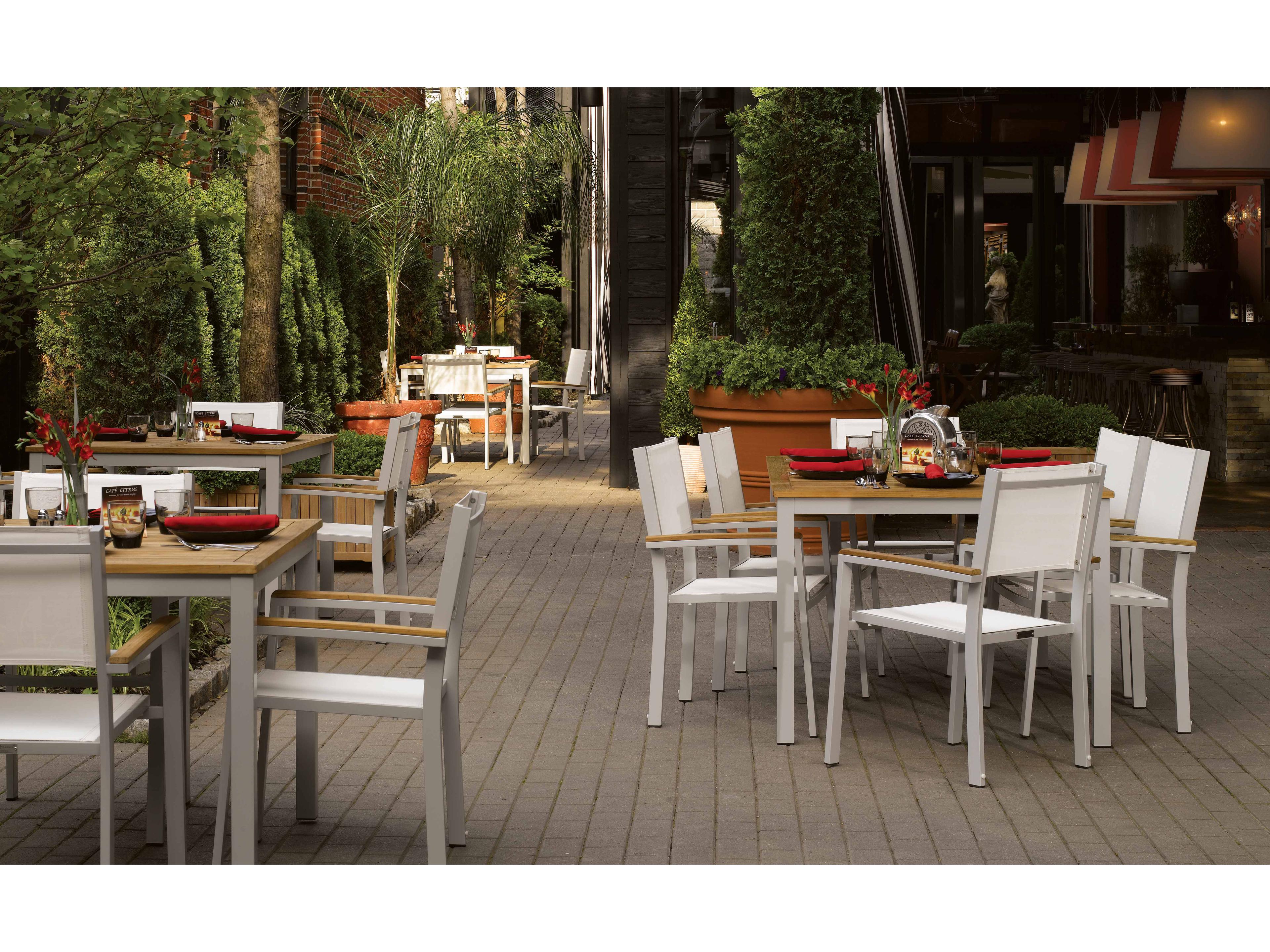 Oxford Garden Travira Aluminum Flint 7 Piece Outdoor Patio Dining Set with Natural Sling