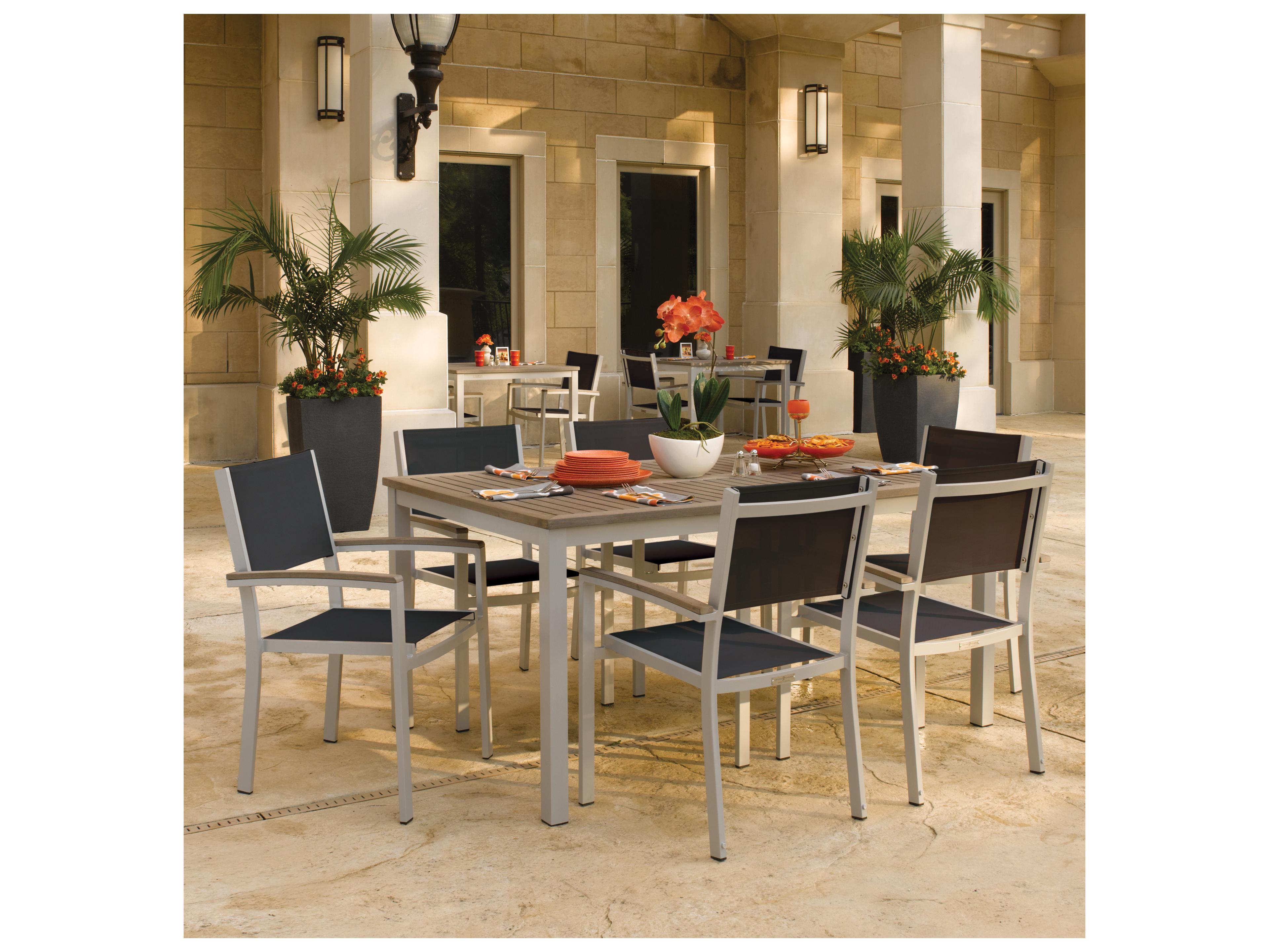 Oxford Garden Travira Aluminum Flint 7 Piece Patio Dining Set with Black Sling