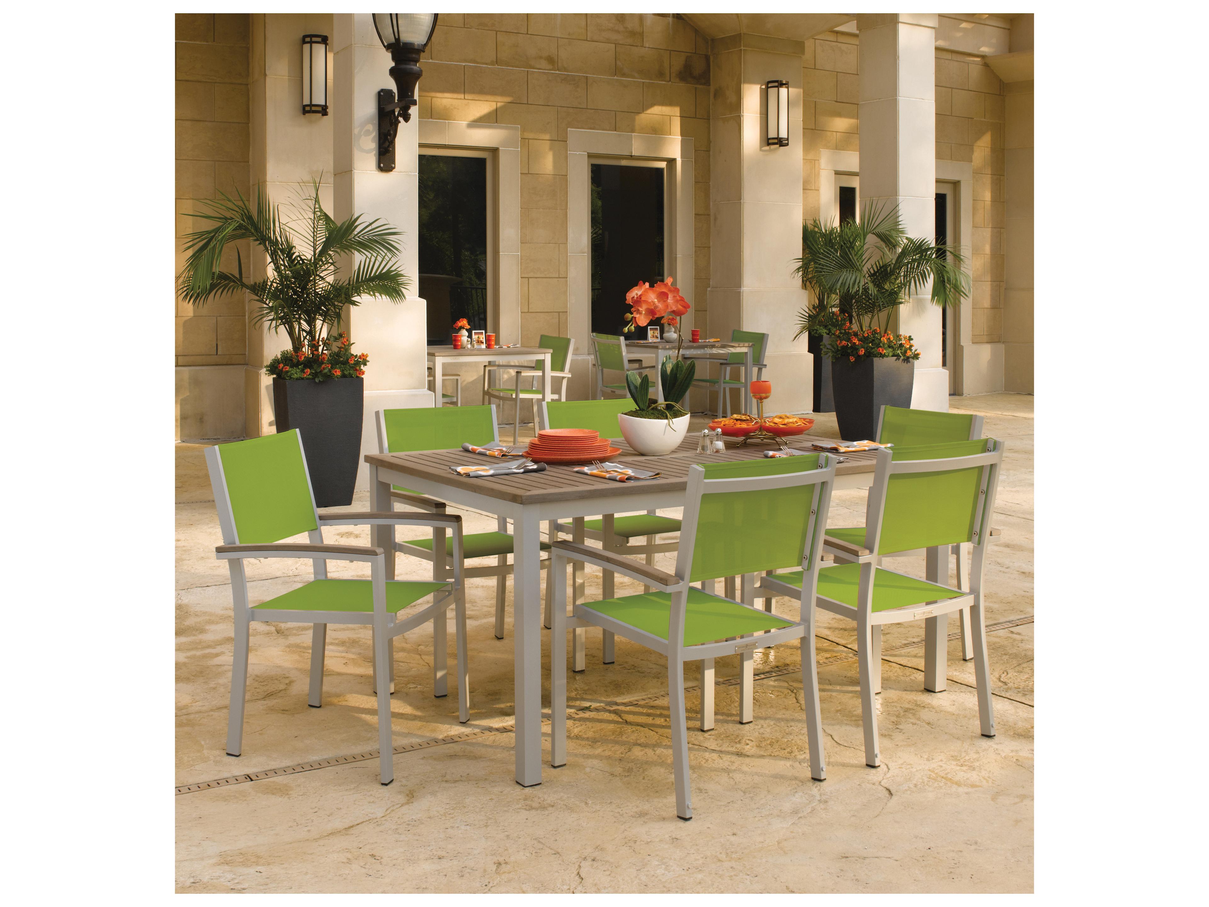 Oxford Garden Travira Aluminum Flint 7 Piece Outdoor Patio Dining Set with Go Green Sling
