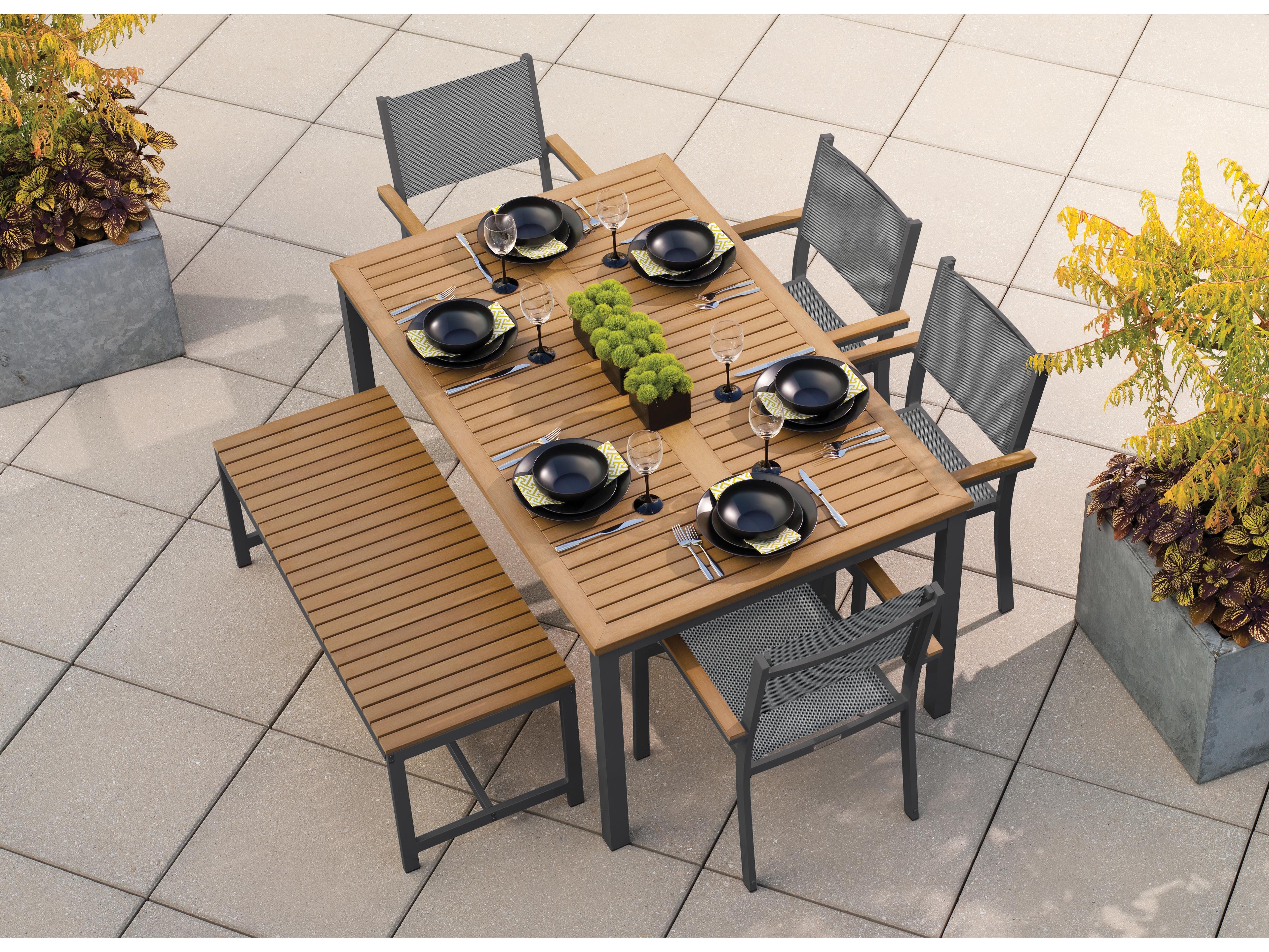 Oxford Garden Travira Aluminum Carbon 6 Piece Patio Dining Set with Titanum Sling