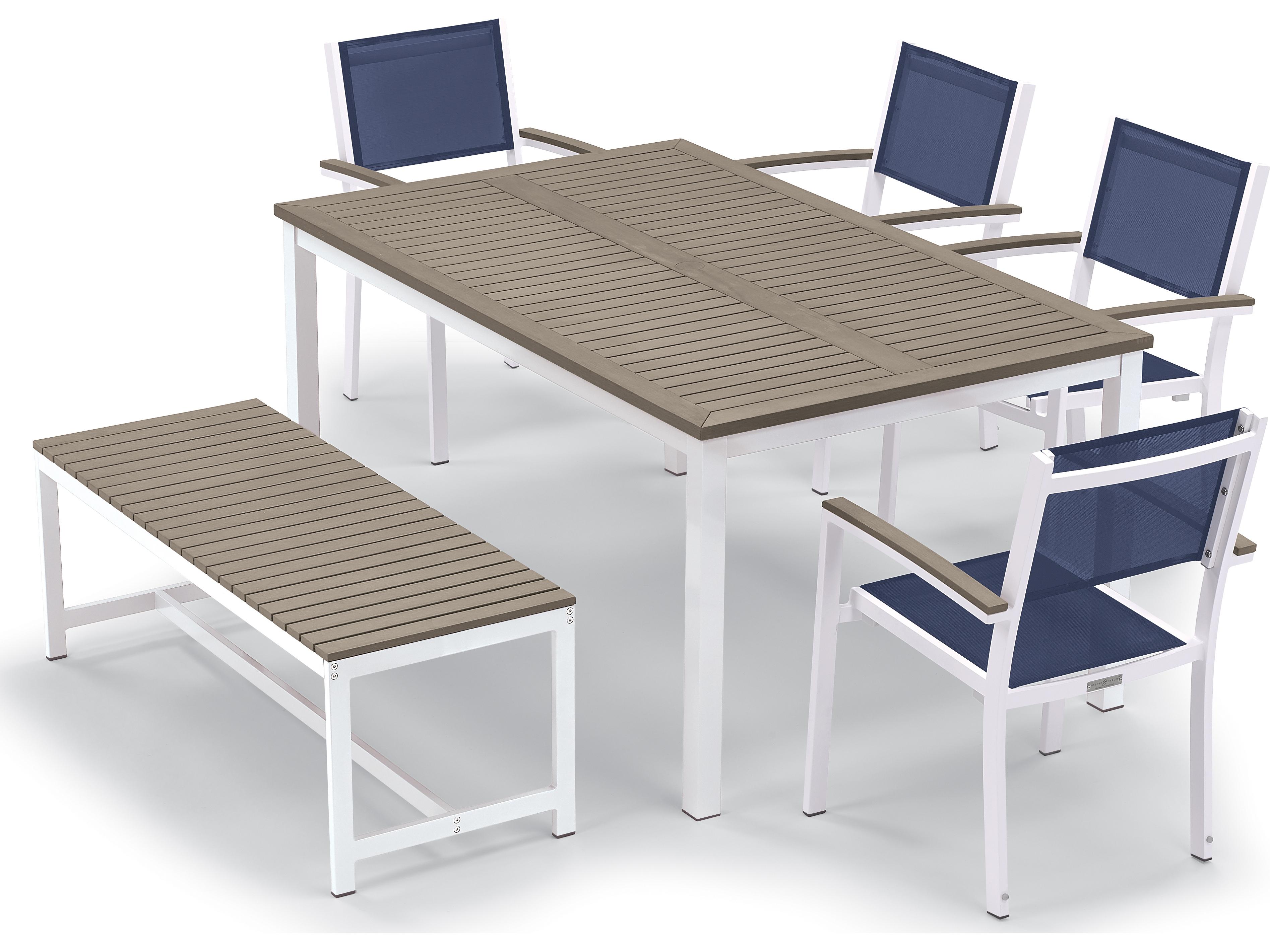 Oxford Garden Travira Aluminum Chalk 6 Piece Outdoor Patio Dining Set with Ink Pen Sling