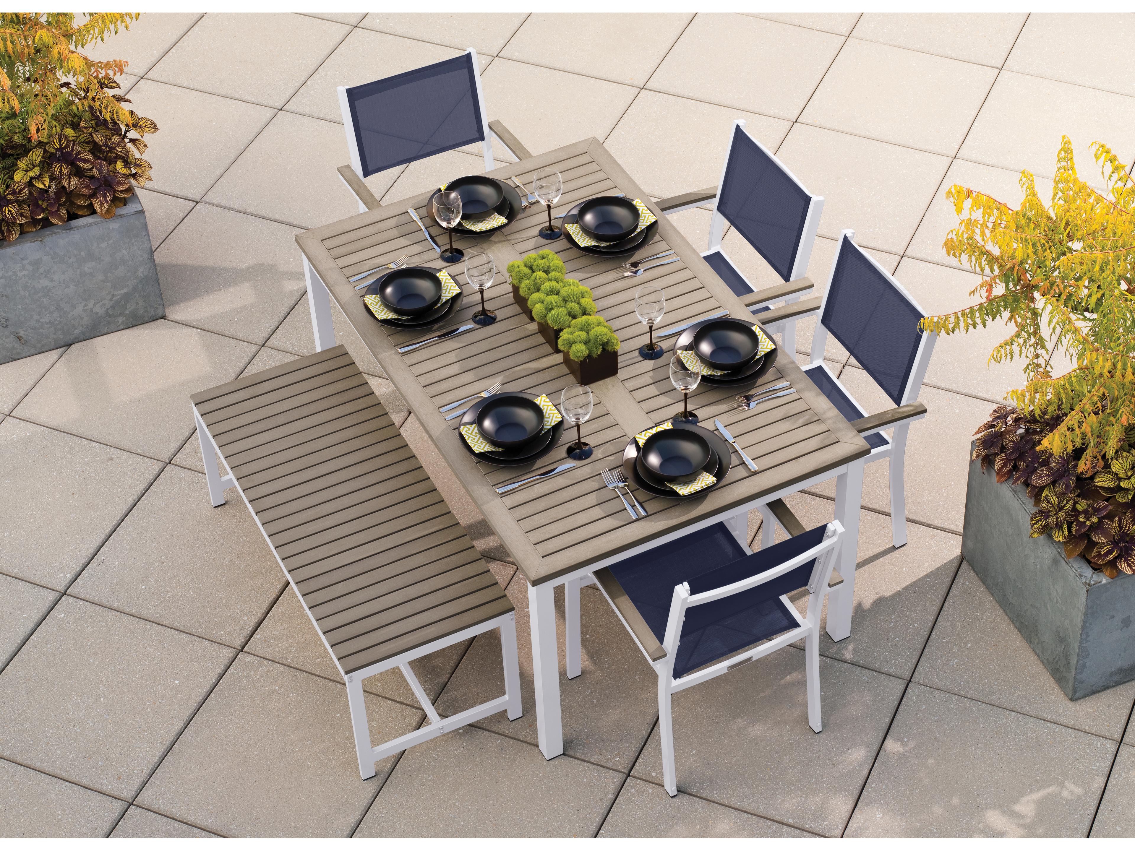 Oxford Garden Travira Aluminum Chalk 6 Piece Outdoor Patio Dining Set with Ink Pen Sling