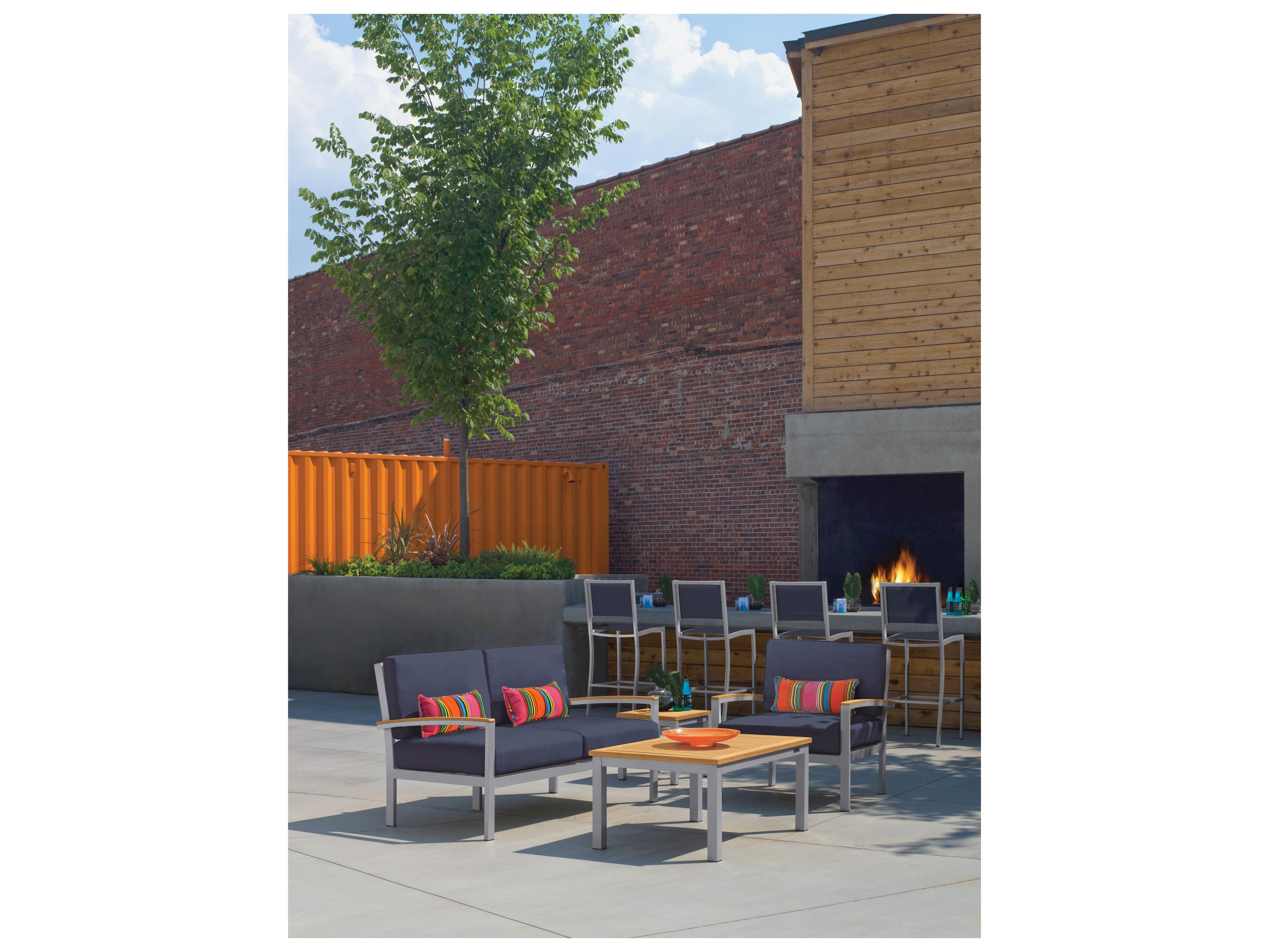 Oxford Garden Travira Aluminum Flint 4 Piece Patio Lounge Set with Midnight Blue Cushions