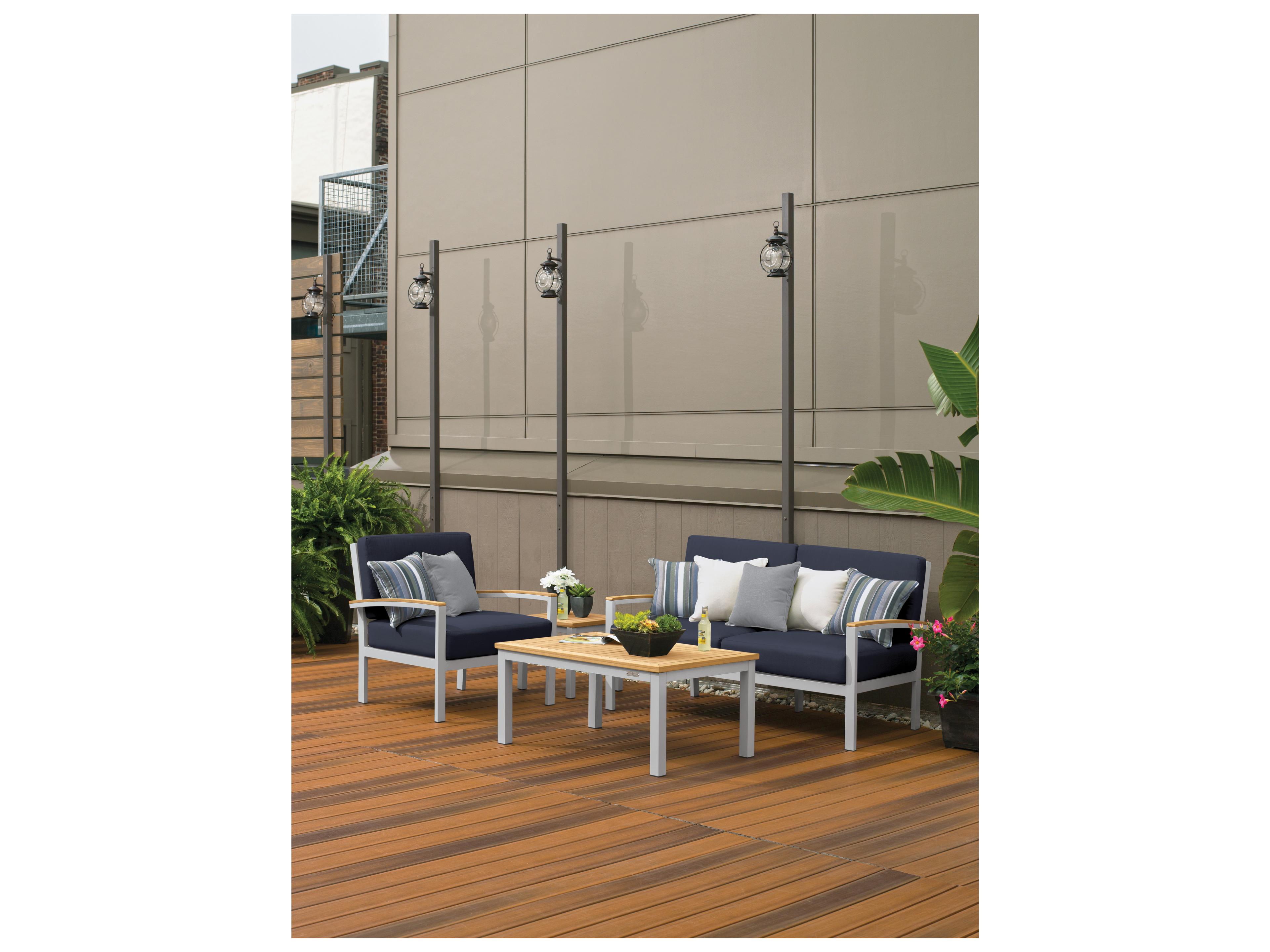 Oxford Garden Travira Aluminum Flint 4 Piece Patio Lounge Set with Midnight Blue Cushions